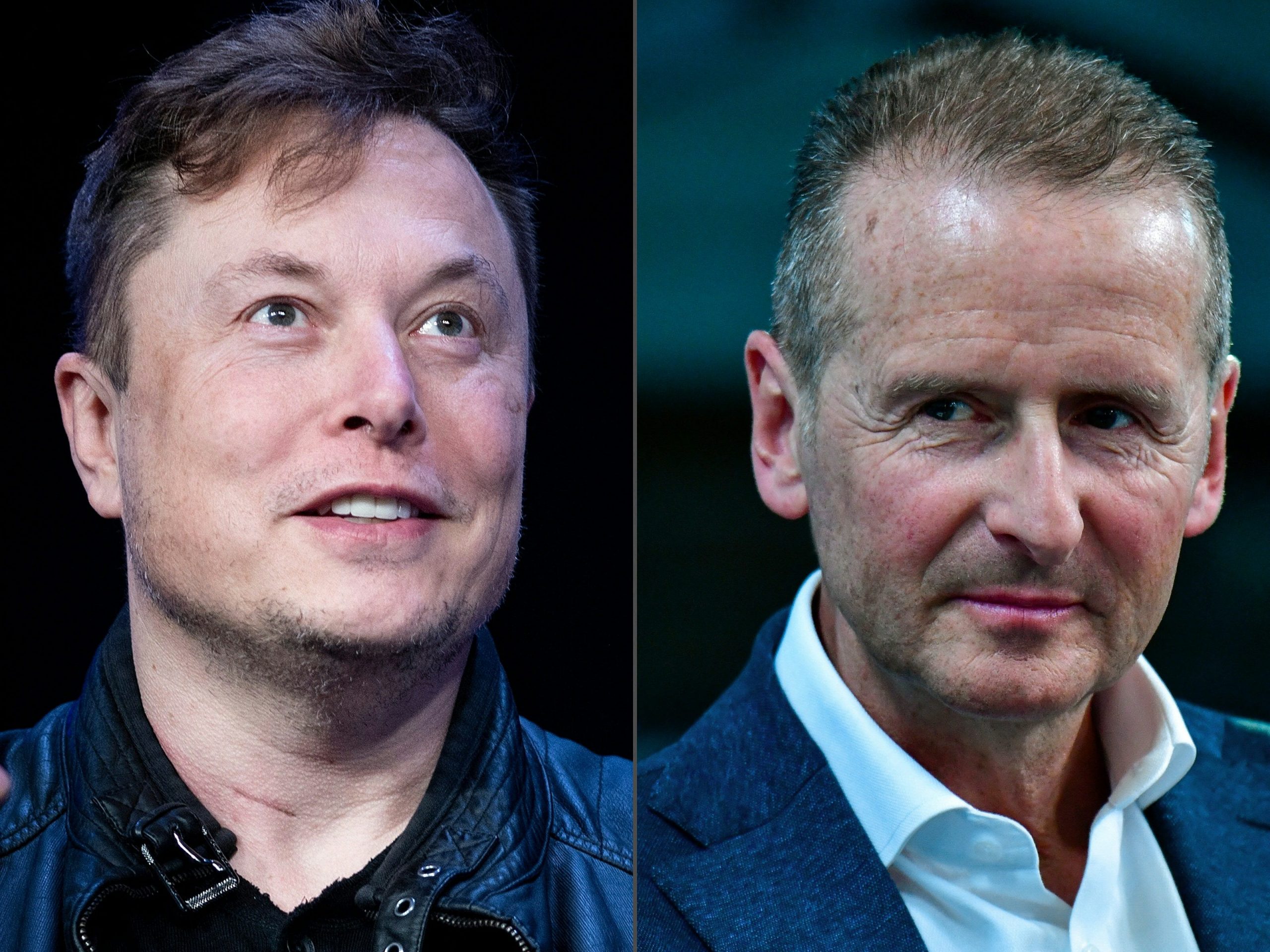 Photos of Tesla CEO Elon Musk and Volkswagen CEO Herbert Diess