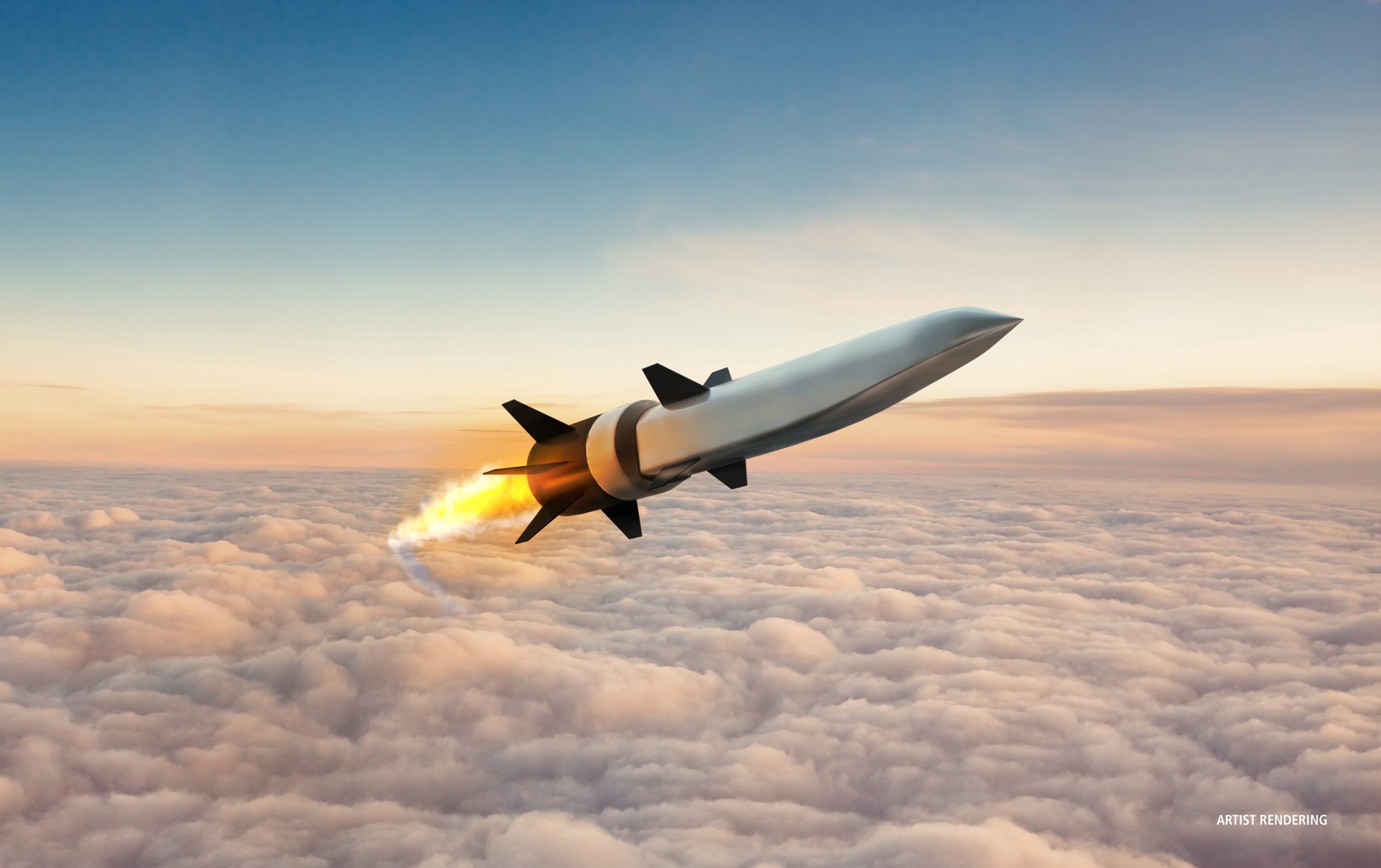 Hypersonic Air-breathing Weapons Concept (HAWC) missile in seen in an artist's conception.