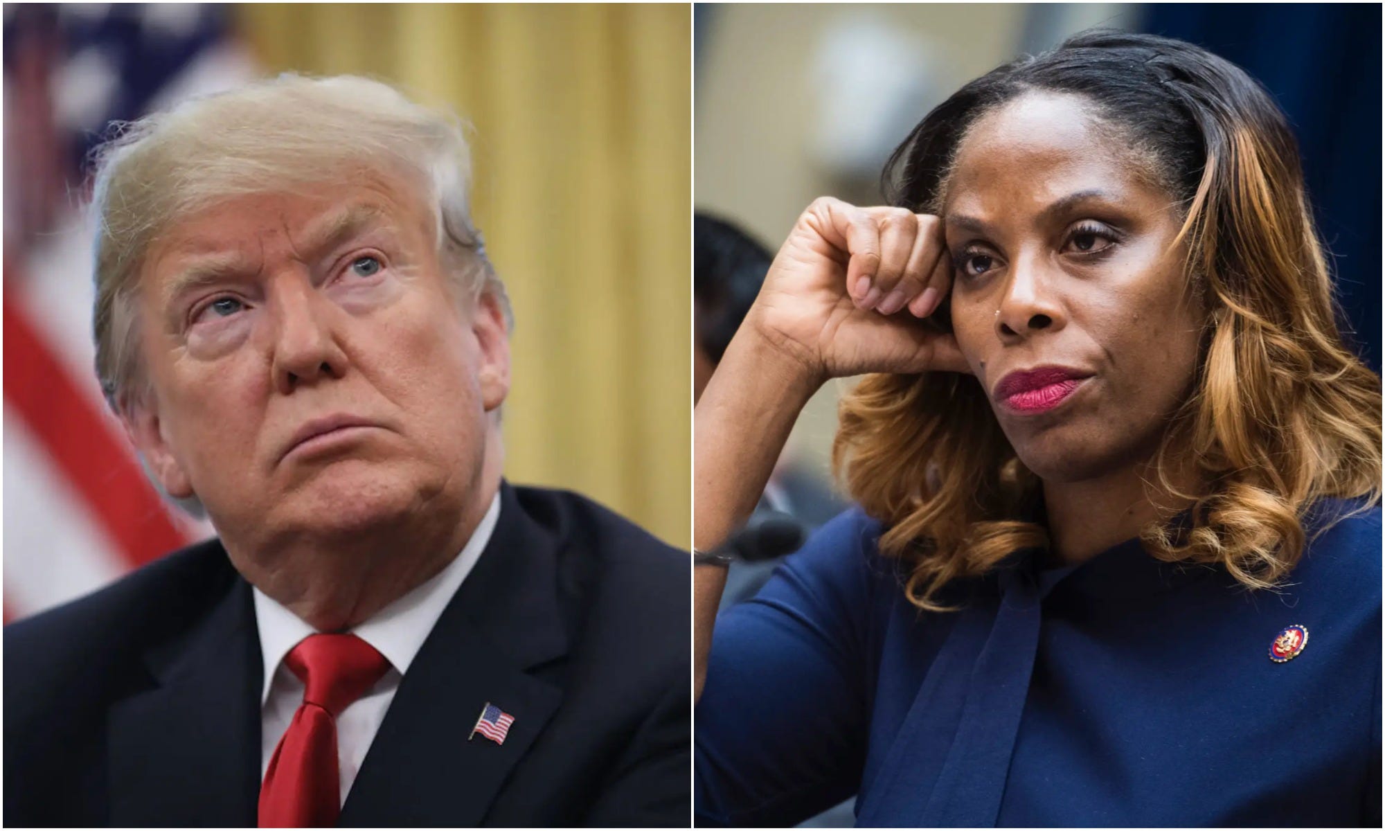 Former President Donald Trump (L), Rep. Stacey Plaskett (R).