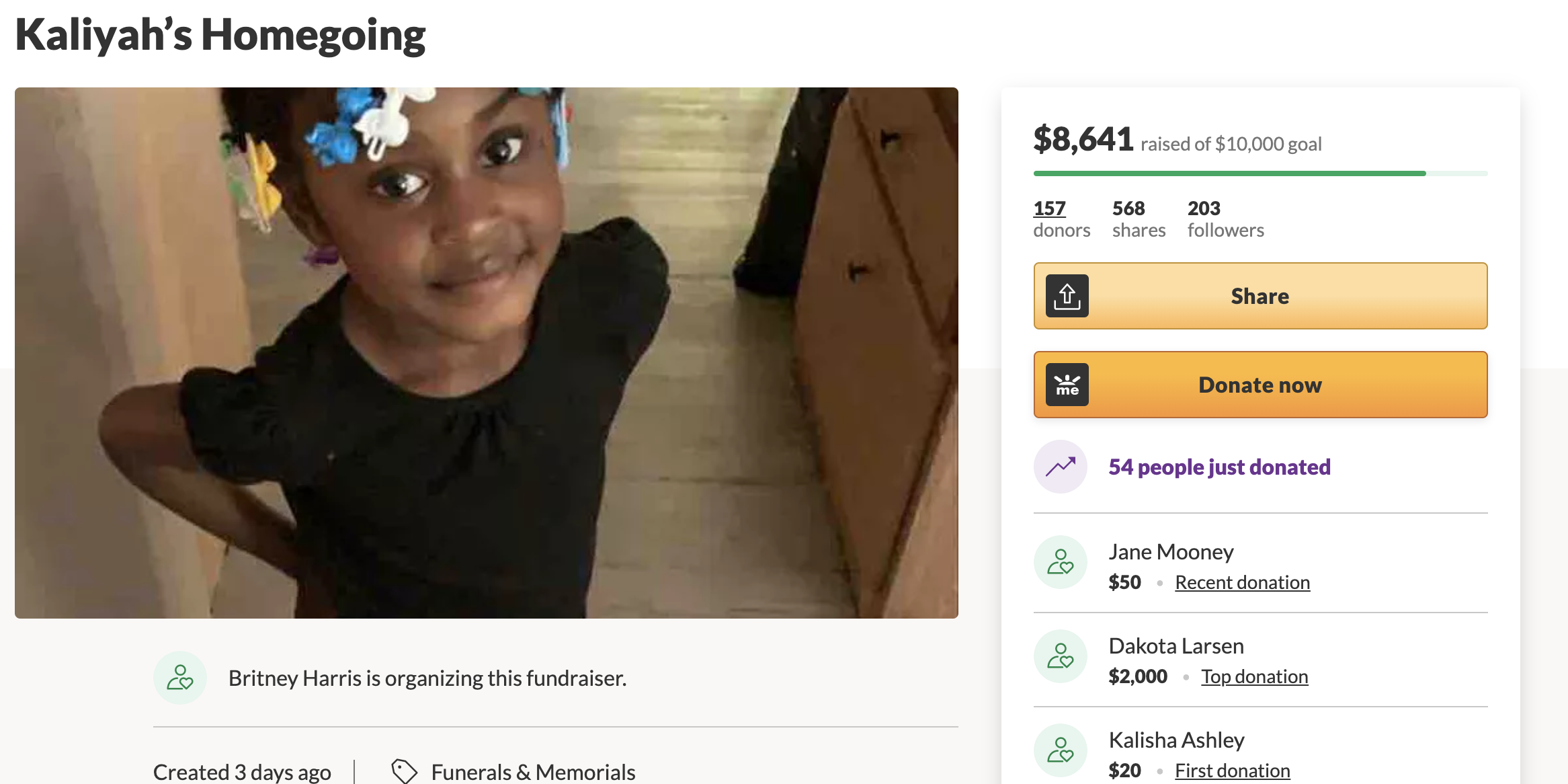 Kaliyah Harris GoFundMe fundraiser