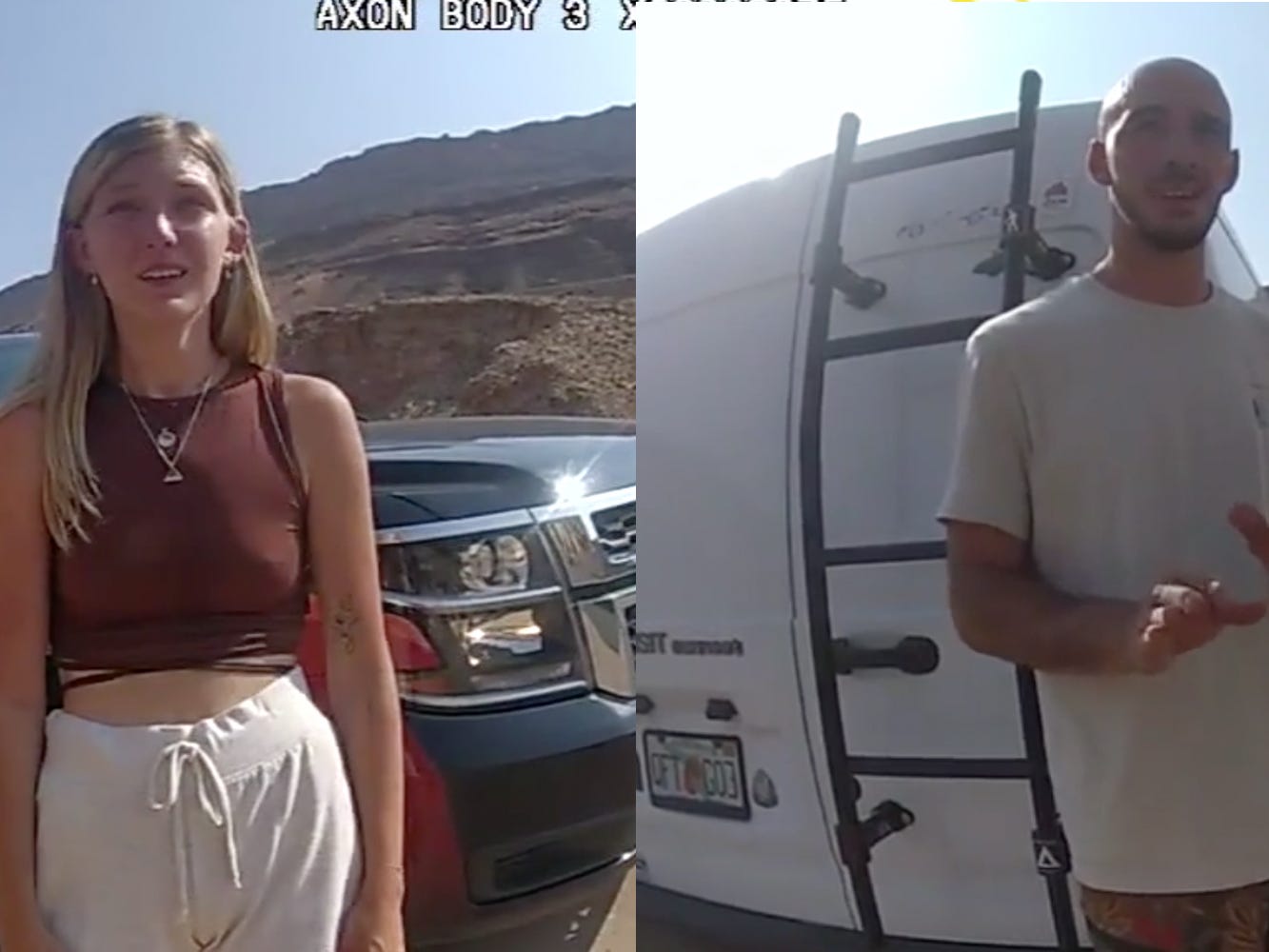 Gabby Petito Brian Laundrie composite image Moab Police bodycam