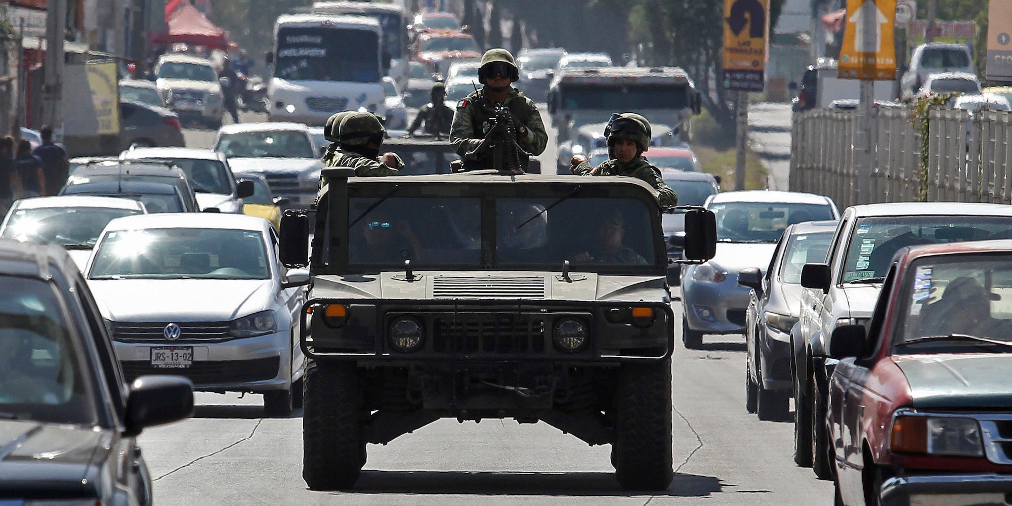 Mexican soldiers patrol in Humvee in Guadalajara