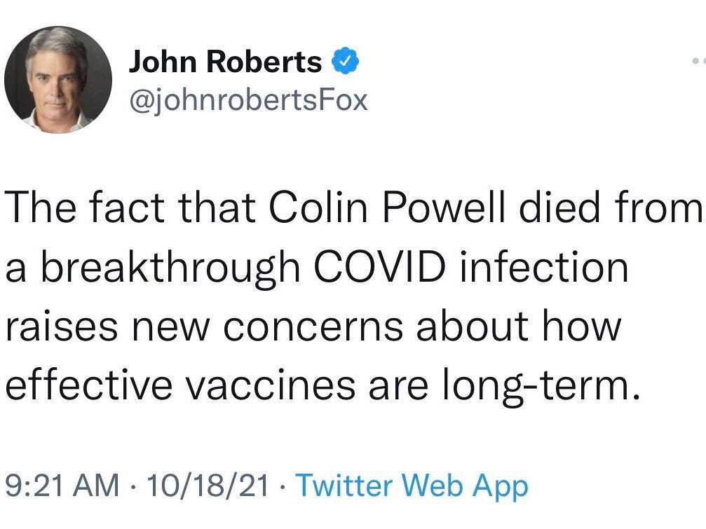 The original tweet following Powell's death.