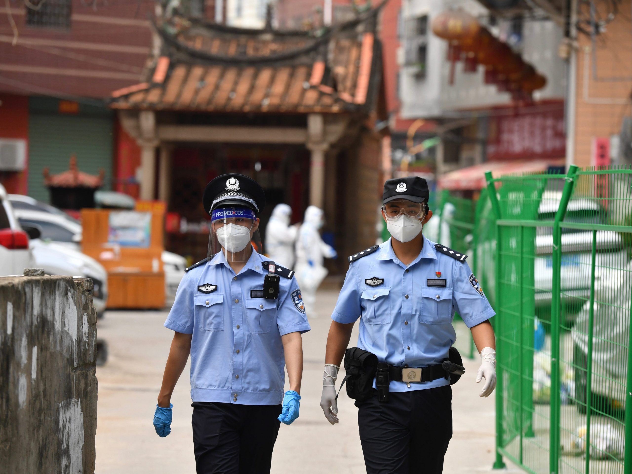 Police officers patrol in southeast China's Fujian Province