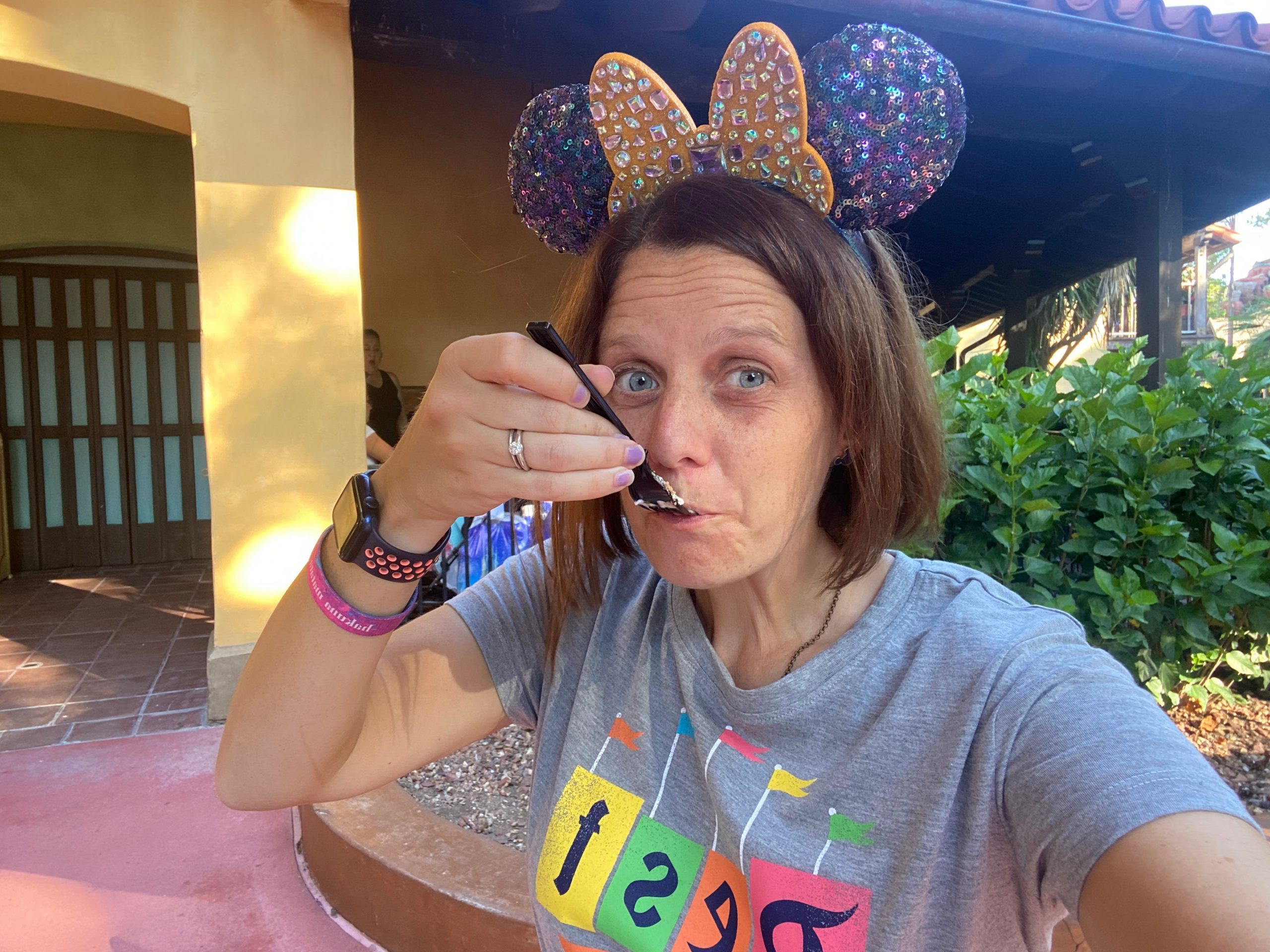 kari becker eating mr toad dome cake disney world