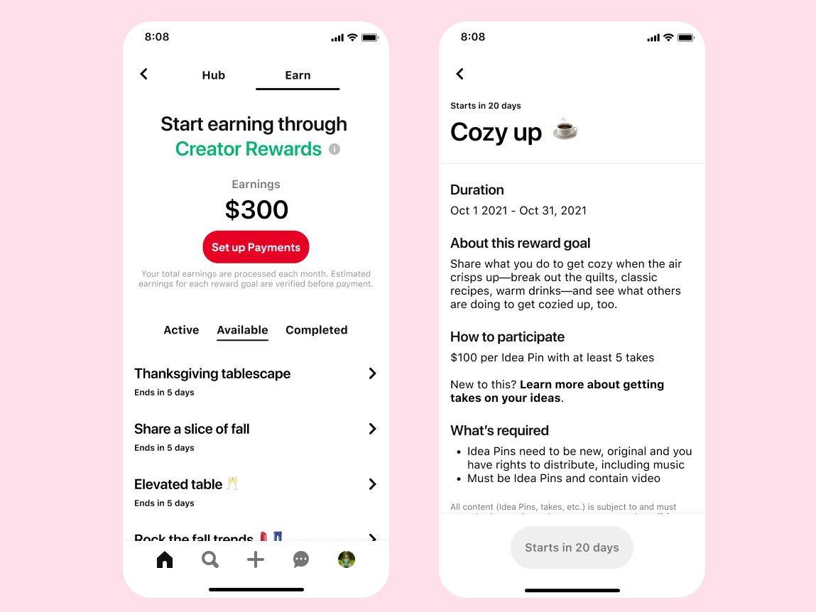 Creator Rewards on Pinterest pay influencers for content
