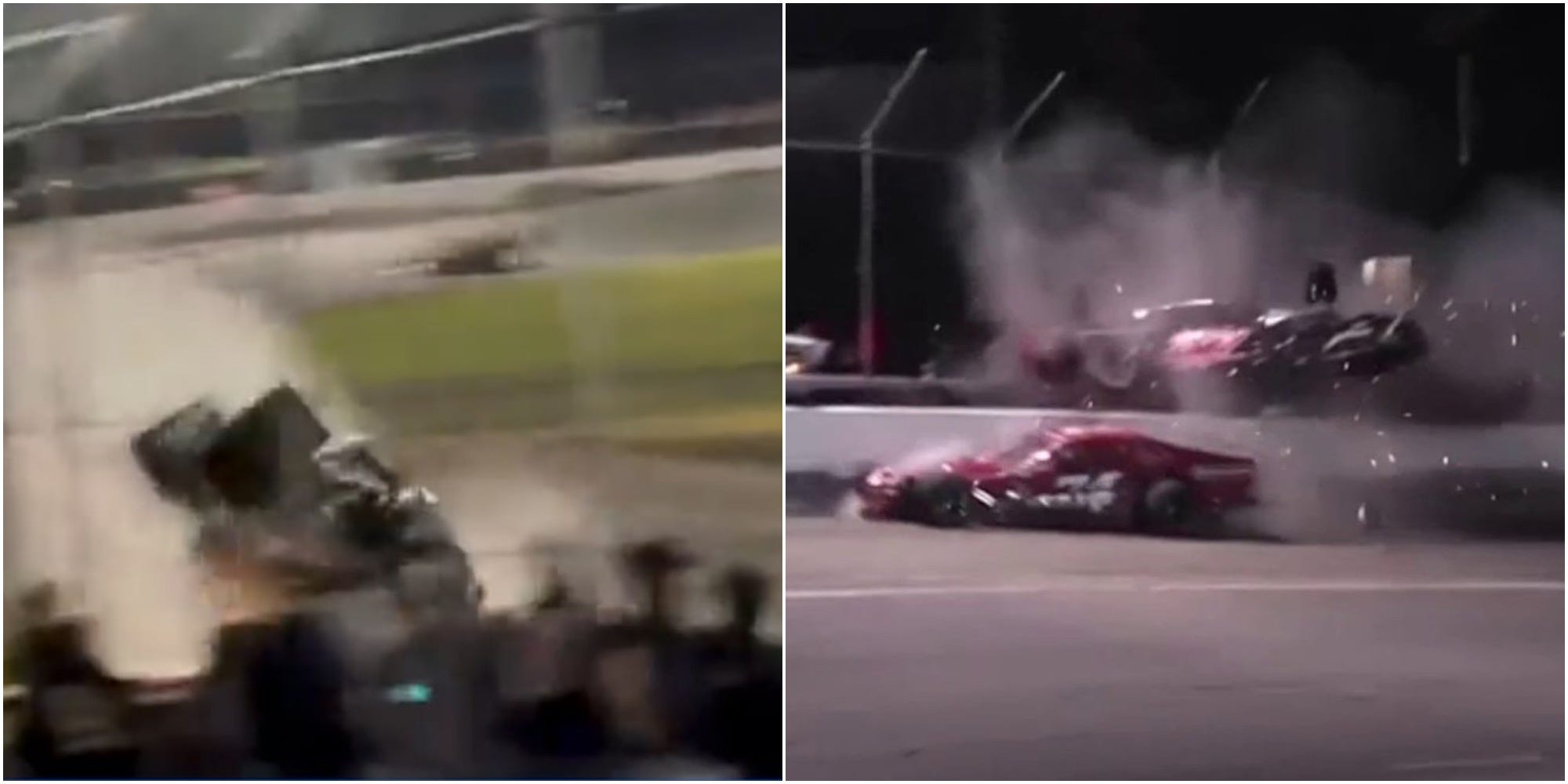 A car crashes into the fence during a race in Connecticut