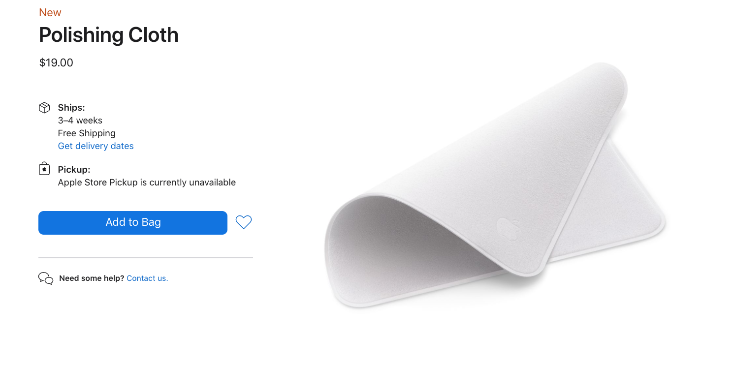 How Apple shows its new "Polishing Cloth" on its website.