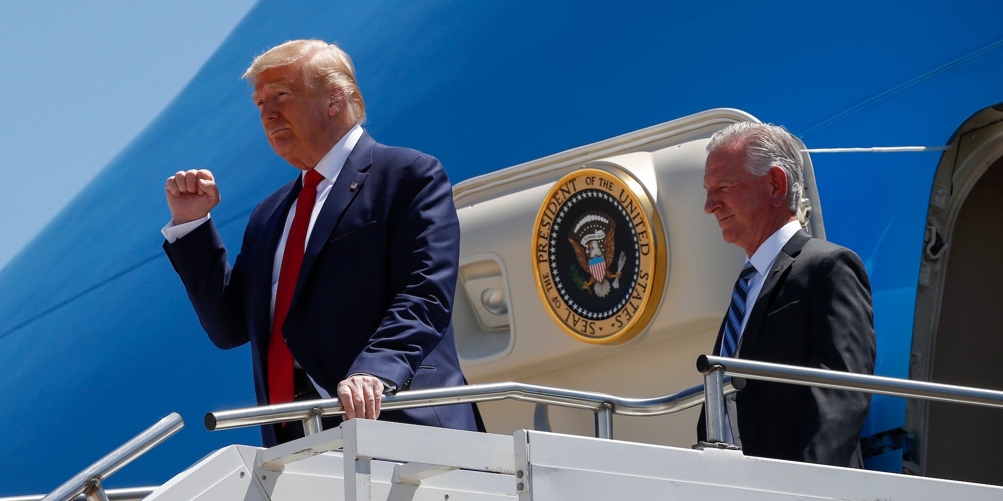 Former President Donald Trump and then-Senate candidate Tommy Tuberville step off Air Force One on June 11, 2020.