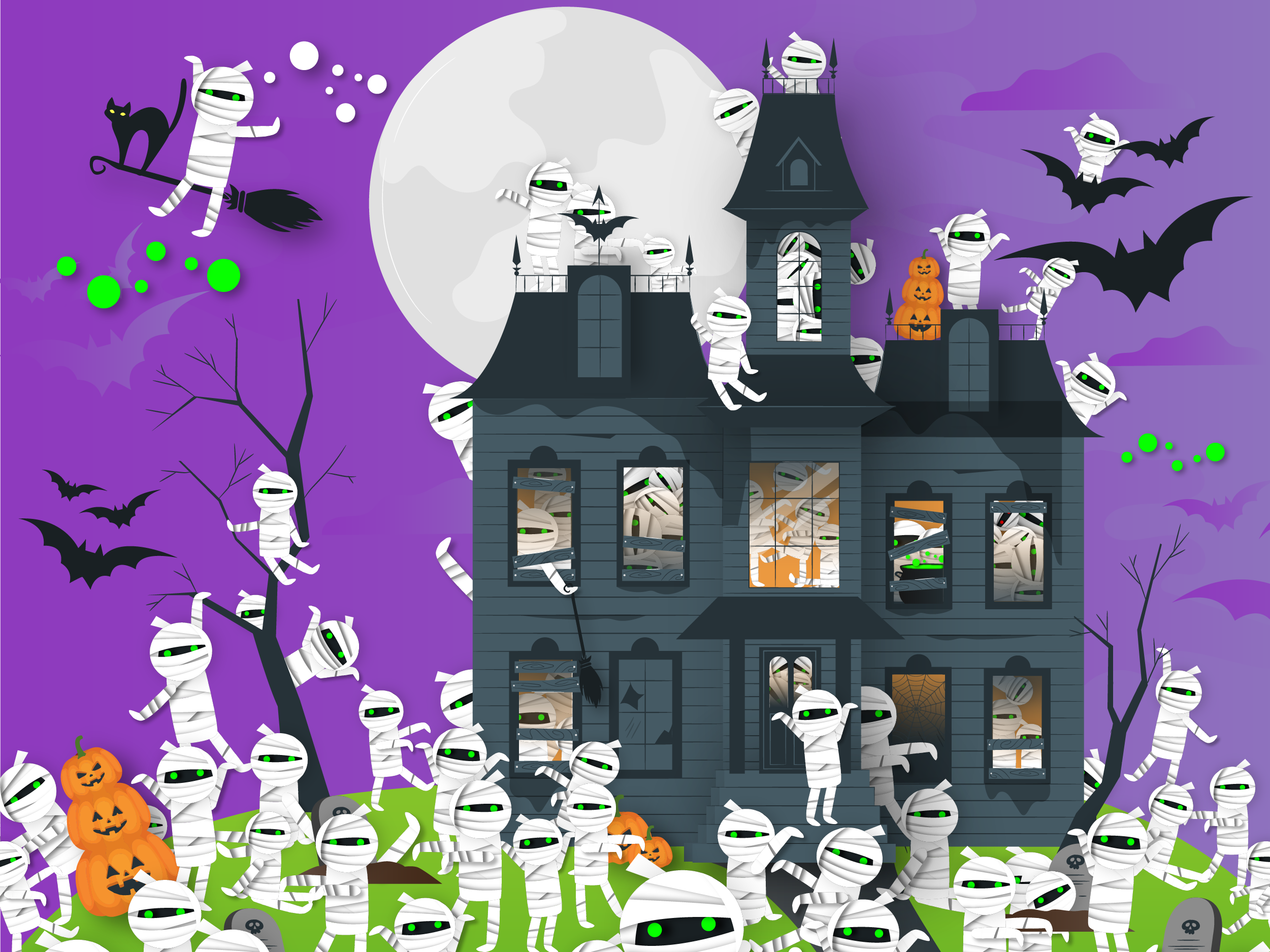 a brainteaser where there are mummies surrounding a haunted house