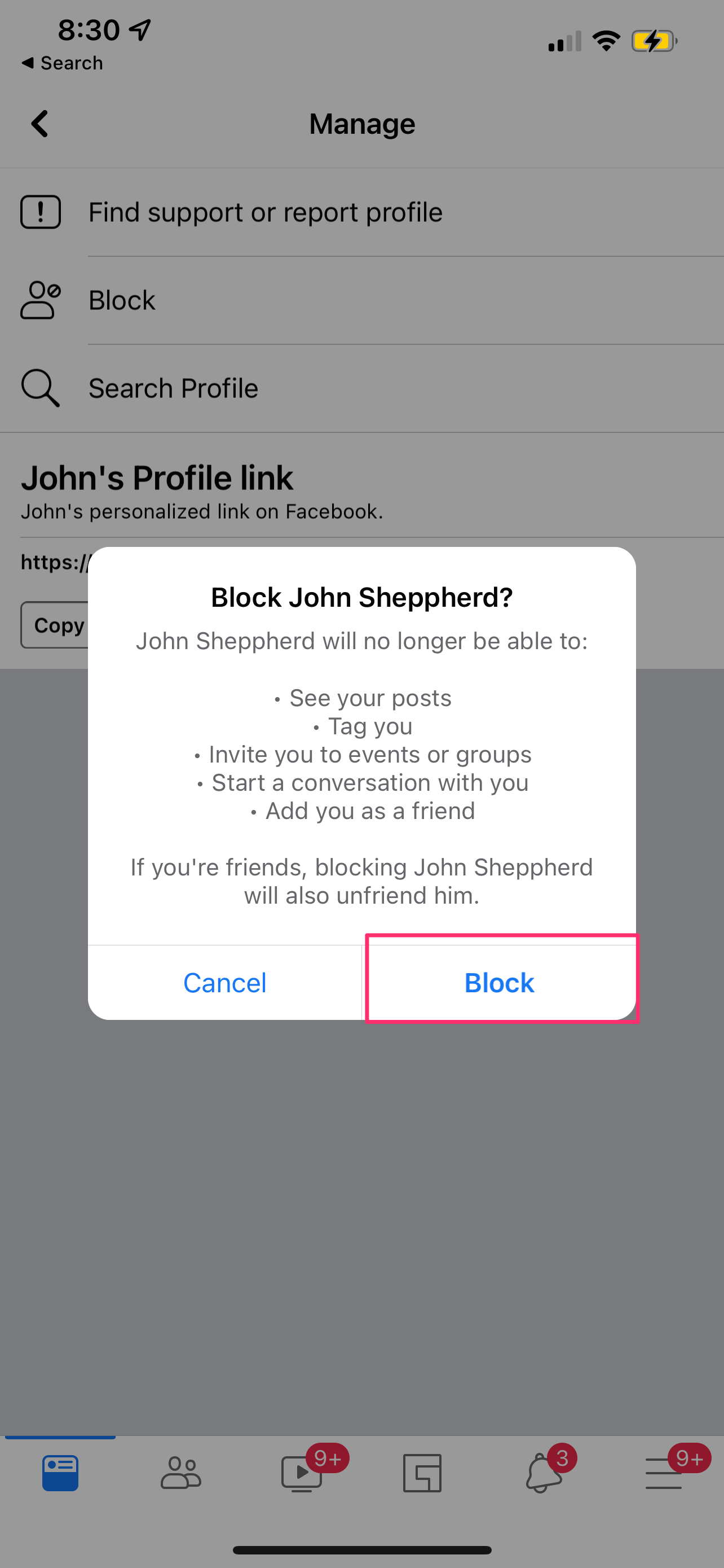 block user page on facebook mobile