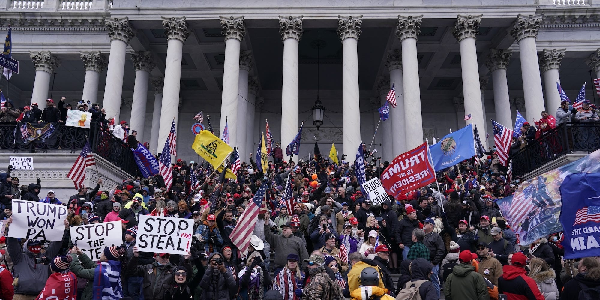 Pro-Trump protesters on the steps of the US Capitol Building on Jan. 6, 2021.