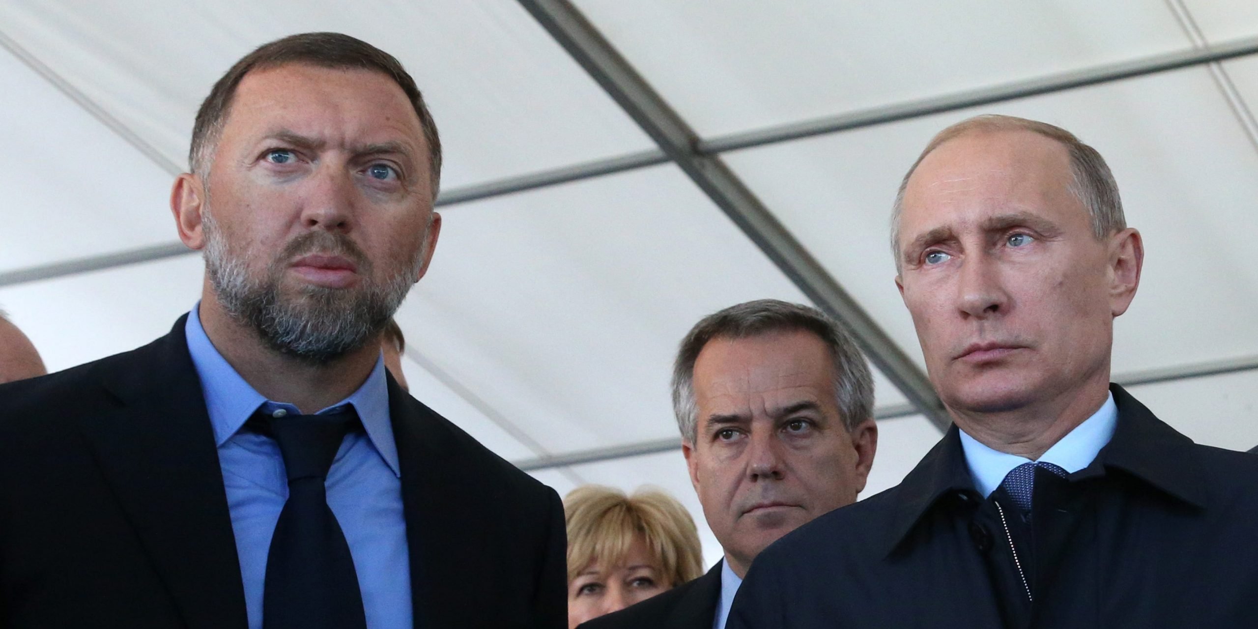 Russian President Vladimir Putin (R) and billionare, businessman Oleg Deripaska (L) are seen visiting the RusVinyl Russian-Belgian joint polymer plant, near Nizhny Novgorod, 430 km. East of Moscow. Putin is having a one-day trip to Nizhny Novgorod region