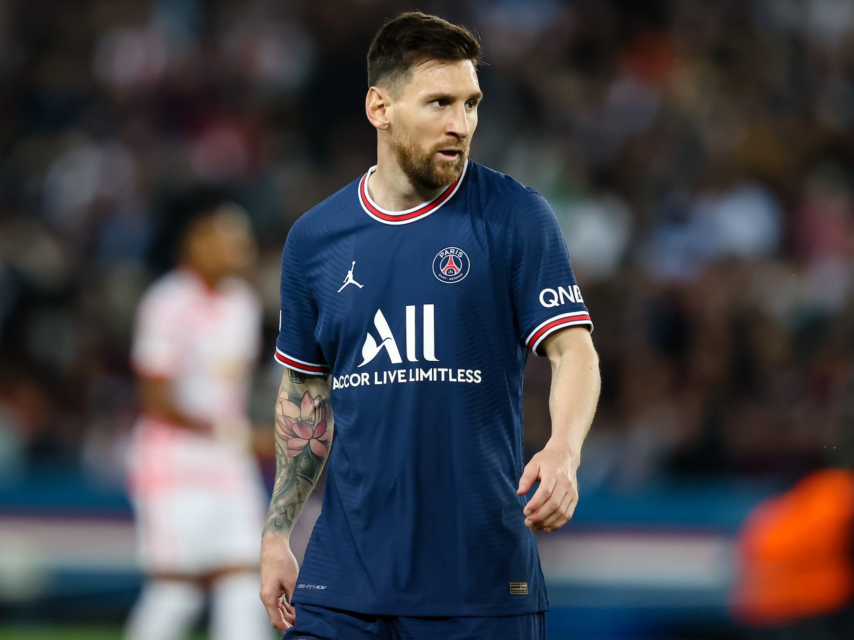 Lionel Messi of Paris Saint-Germain during the UEFA Champions League group A match between Paris Saint-Germain and RB Leipzig at Parc des Princes