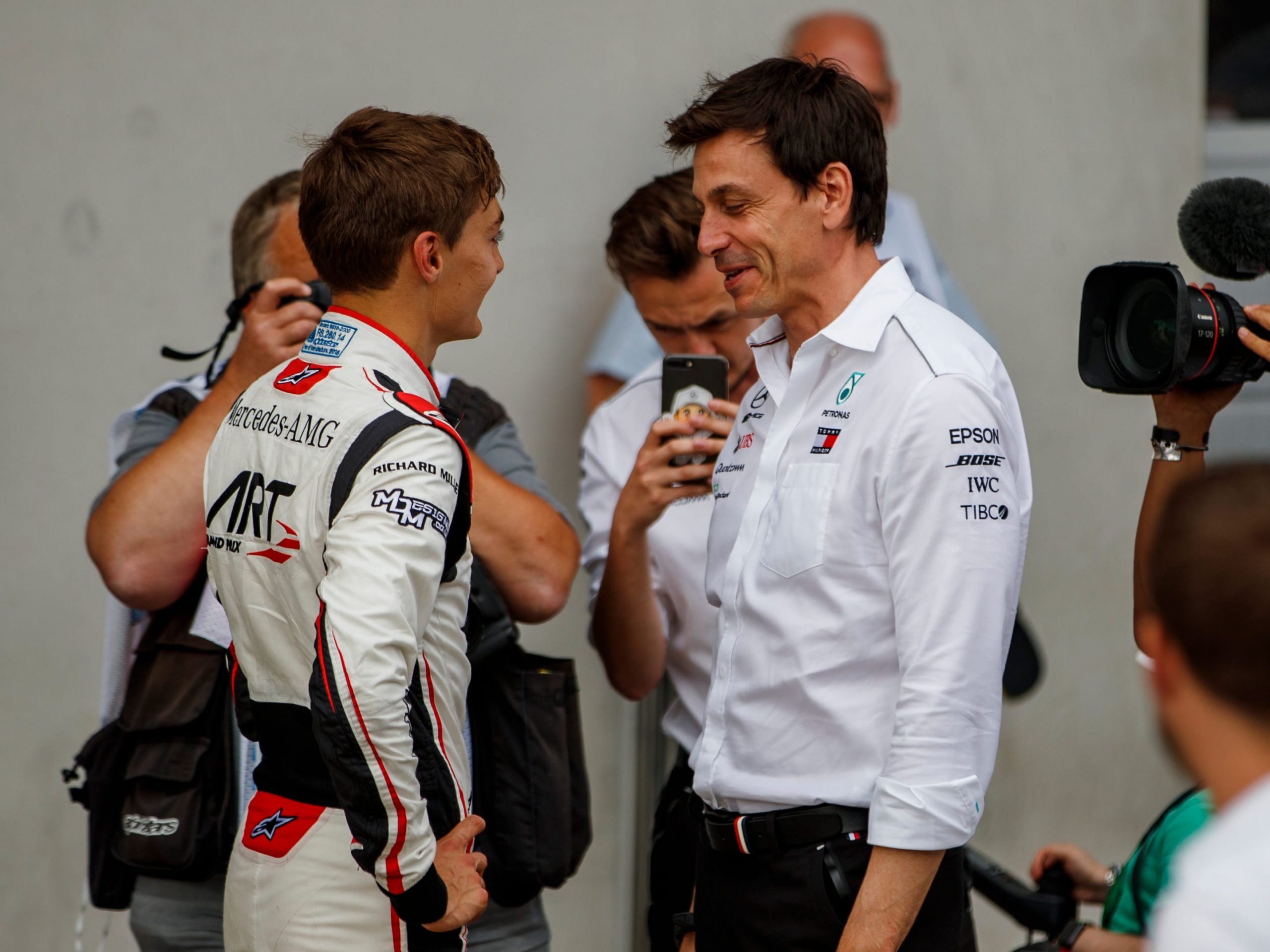 George Russell and Toto Wolff