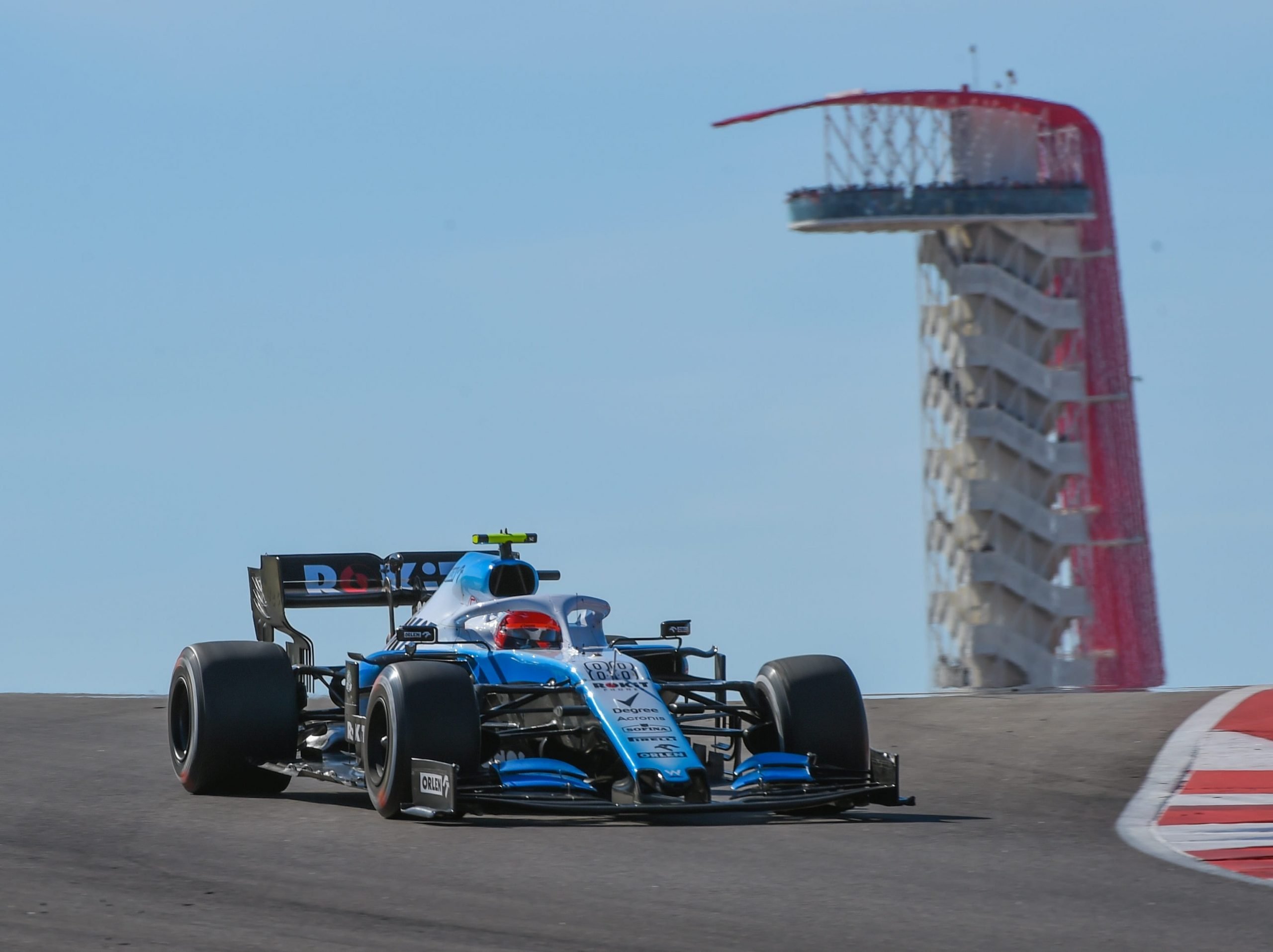 George Russell driving in the US Grand Prix.