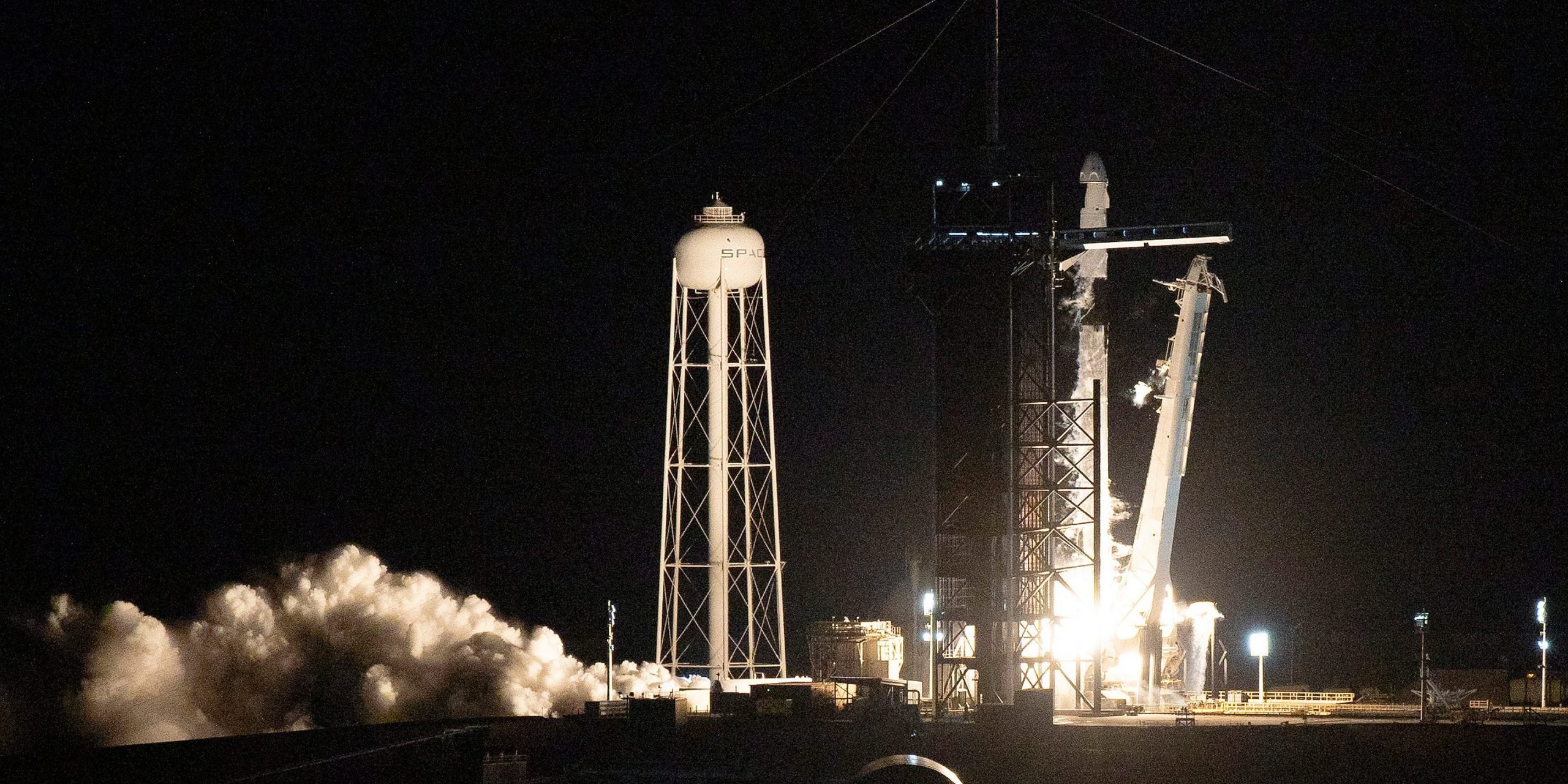 The SpaceX Falcon 9 rocket with Crew Dragon capsule lifts off from launch Pad 39A at NASA’s Kennedy Space Center for the first completely private mission to fly into orbit on September 15, 2021 in Cape Canaveral, Florida. SpaceX is flying four private citizens into space on a three-day mission.