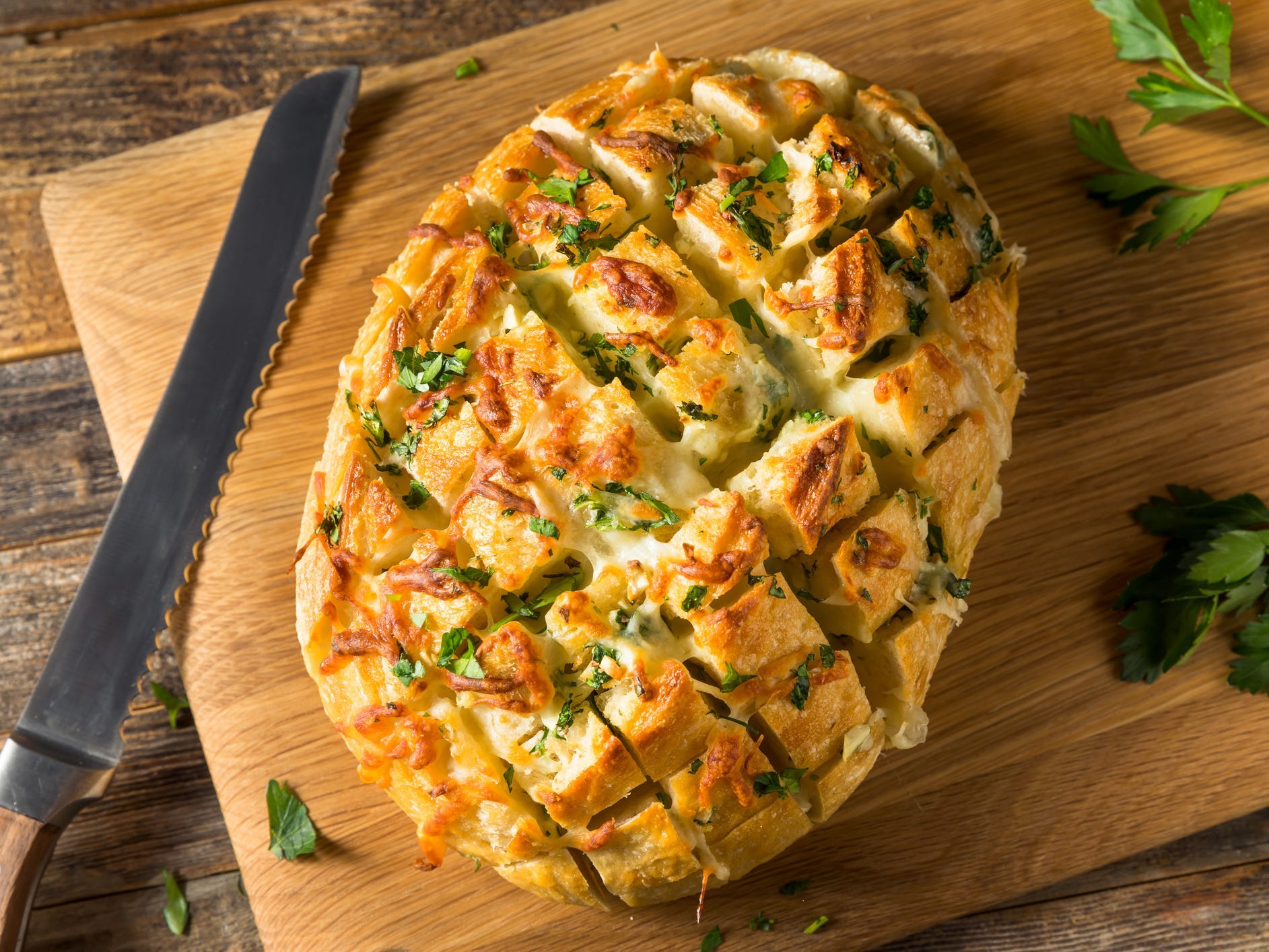 A loaf of cheesy pull-apart garlic bread