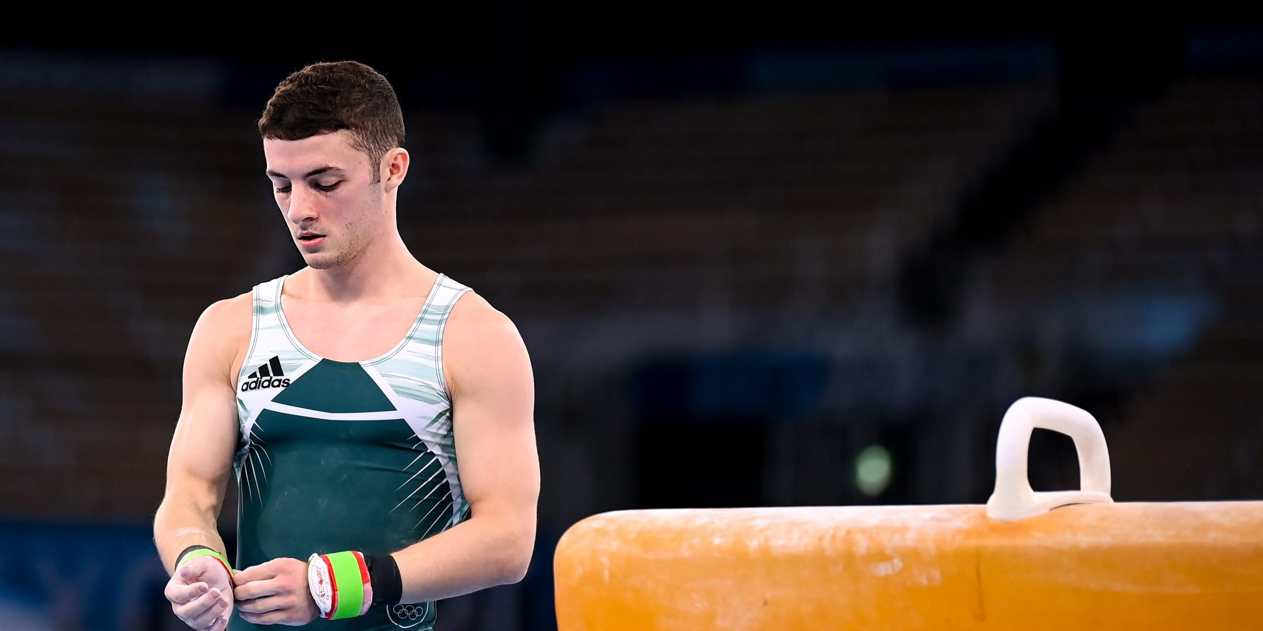 Rhys McClenaghan of Ireland during the men's pommel horse final at the Ariake Gymnastics Centre during the 2020 Tokyo Summer Olympic Games in Tokyo, Japan.