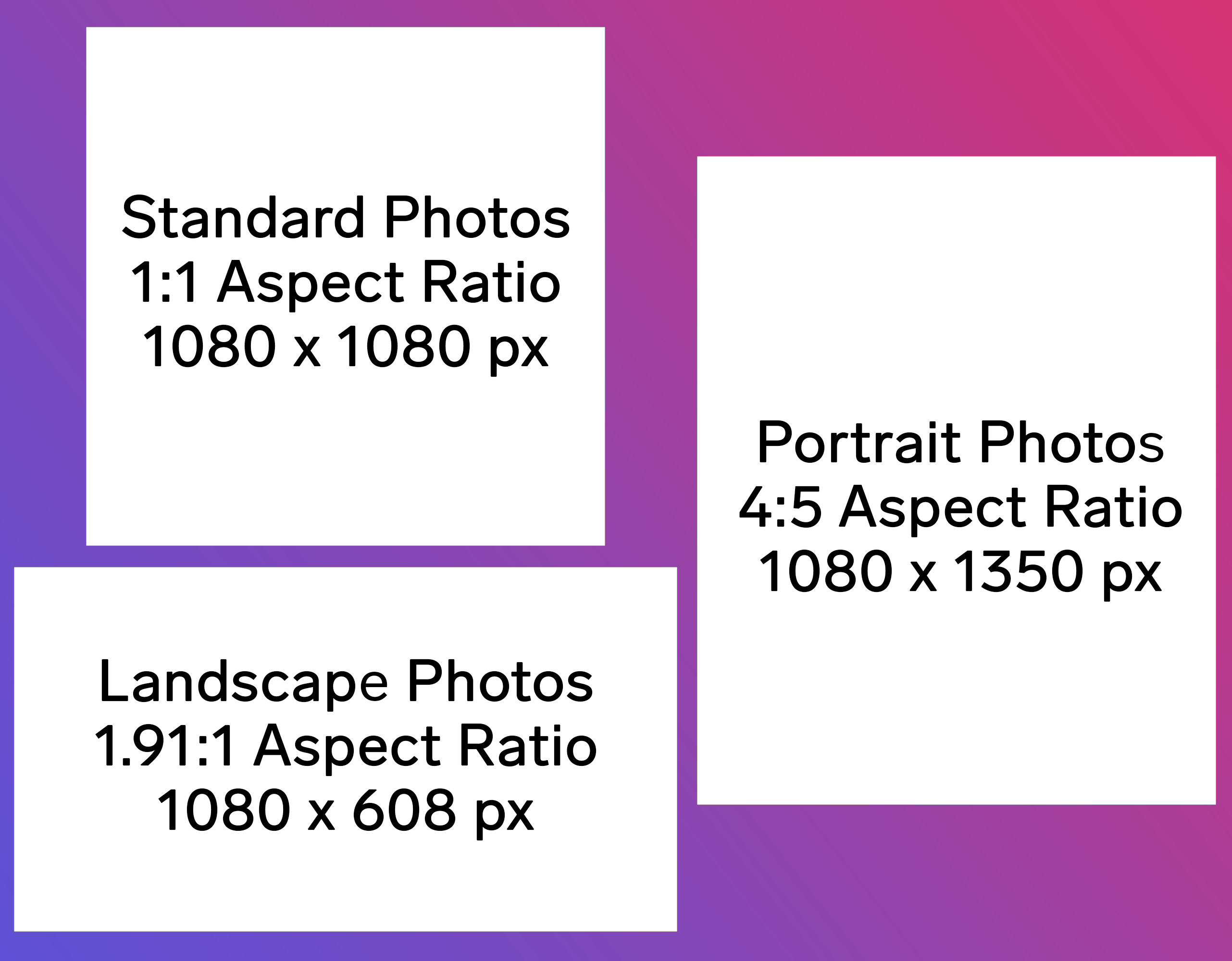 Three rectangles in different sizes, representing how posts can look on Instagram.