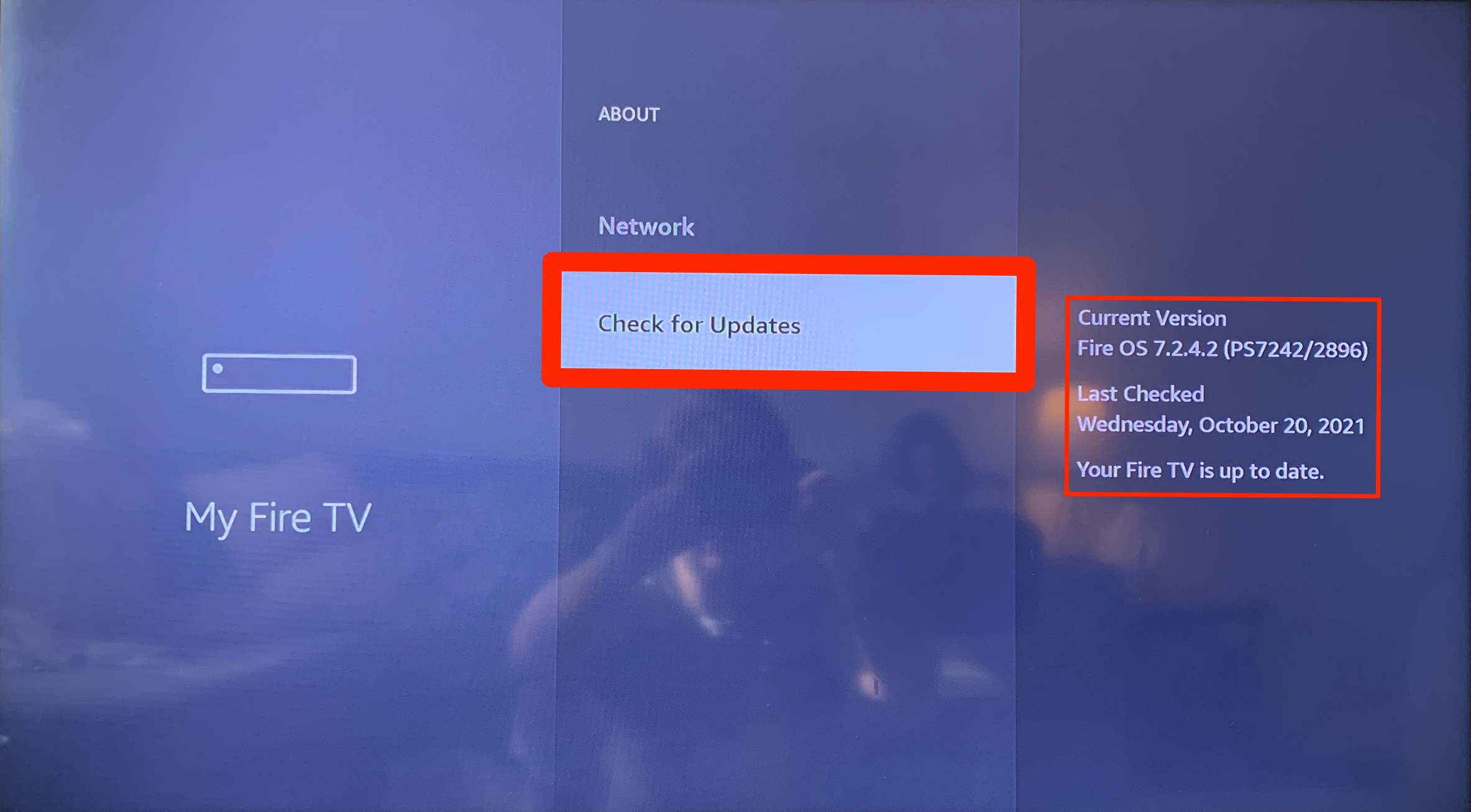 The "Check for Updates" screen on an Amazon Firestick.