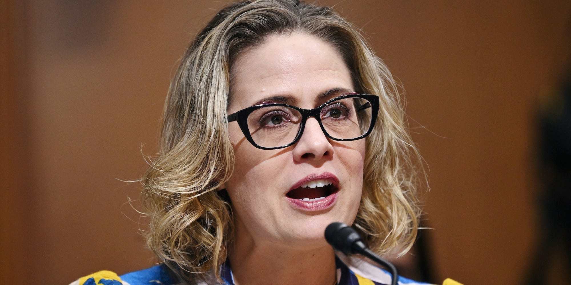 Sen. Kyrsten Sinema, D-Ariz., speaks during the Senate Finance Committee as Chris Magnus testifies on his nomination to be the next U.S. Customs and Border Protection commissioner, Tuesday, Oct. 19, 2021 on Capitol Hill in Washington