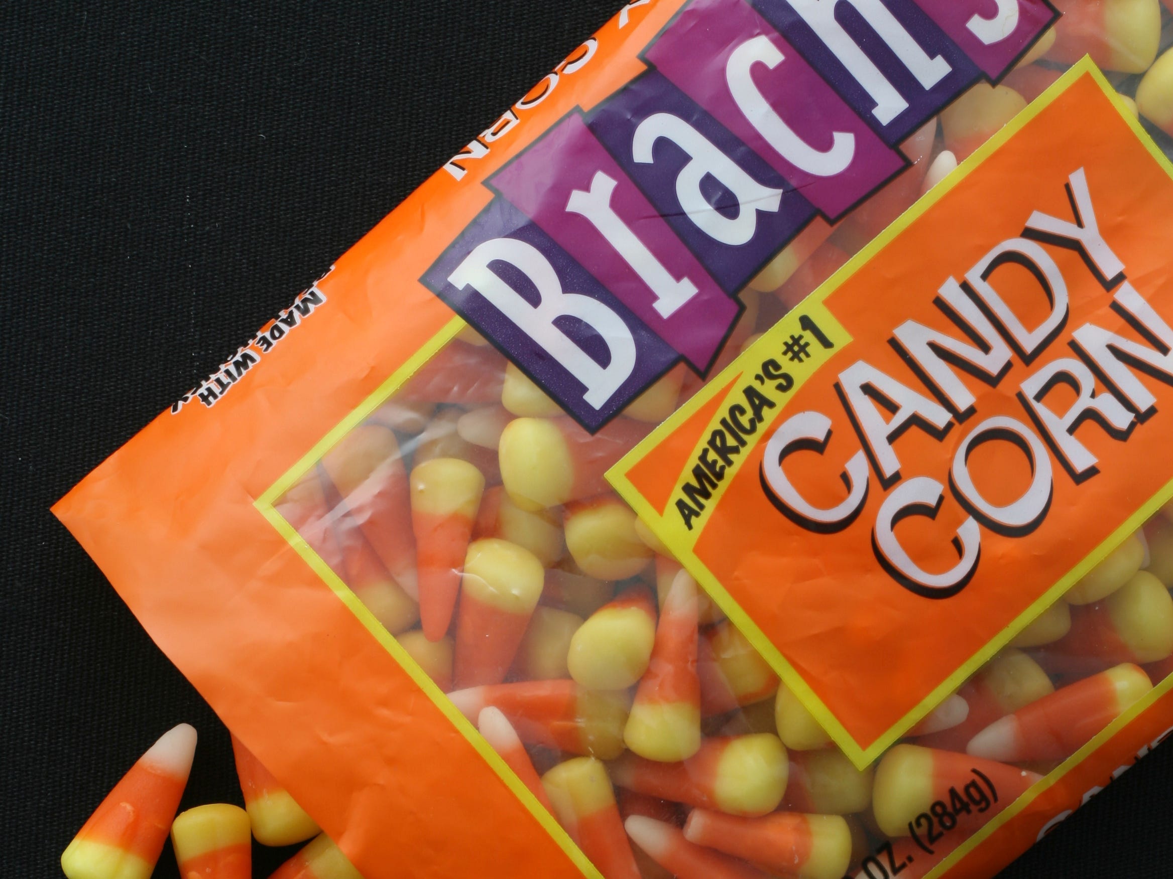 An opened bag of Brach's candy corn.