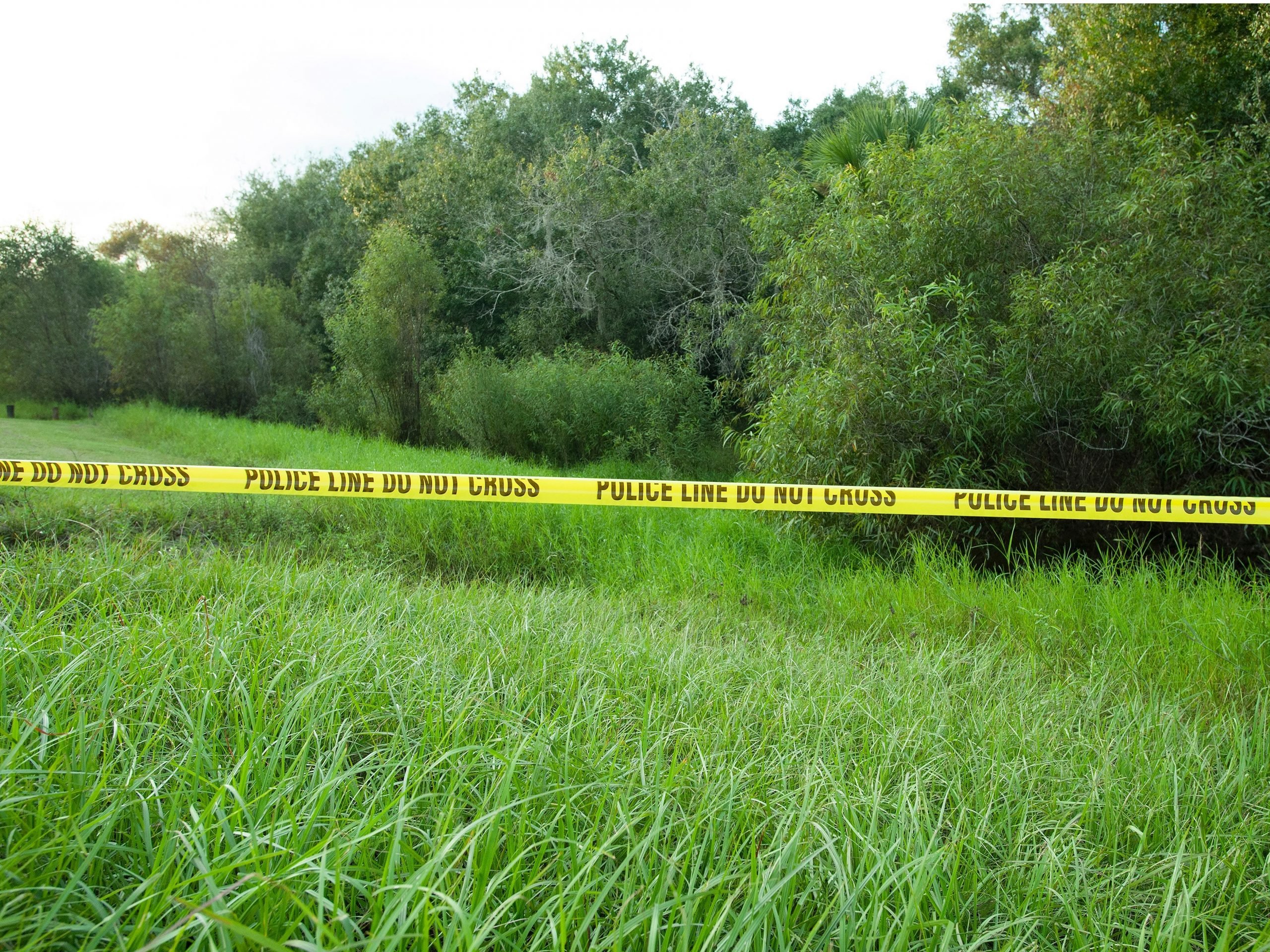 Police tape restricts access to Myakkahatchee Creek Environmental Park on October 20, 2021 in North Port, Florida.