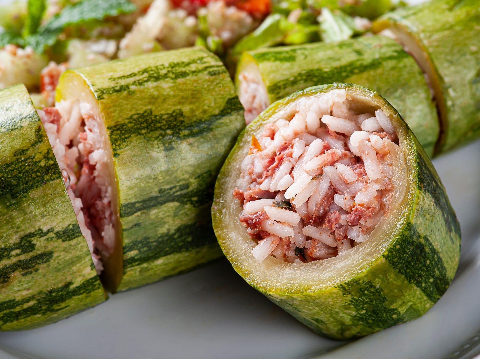 Lebanse kousa mahshi, a dish of squash stuffed with rice and ground meat