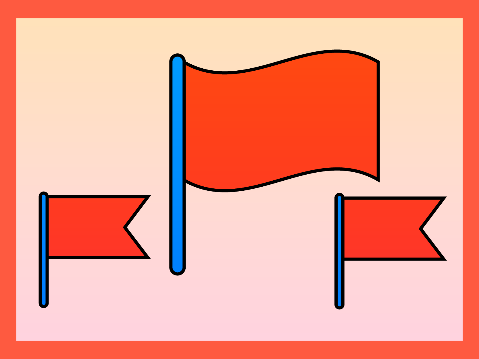 3 red flags on red background 4x3 border