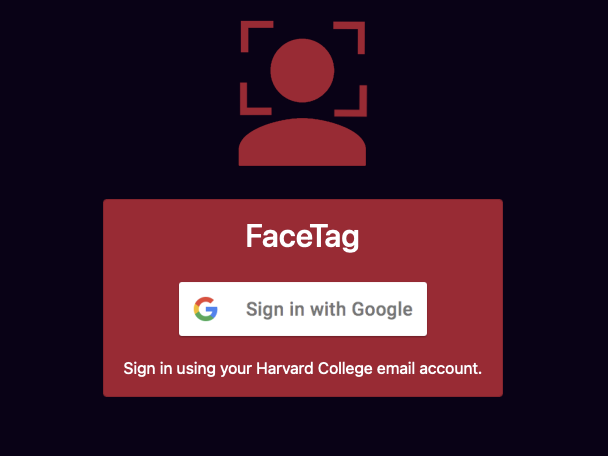 A screenshot of The FaceTag application homepage is shown on October 21, 2021.