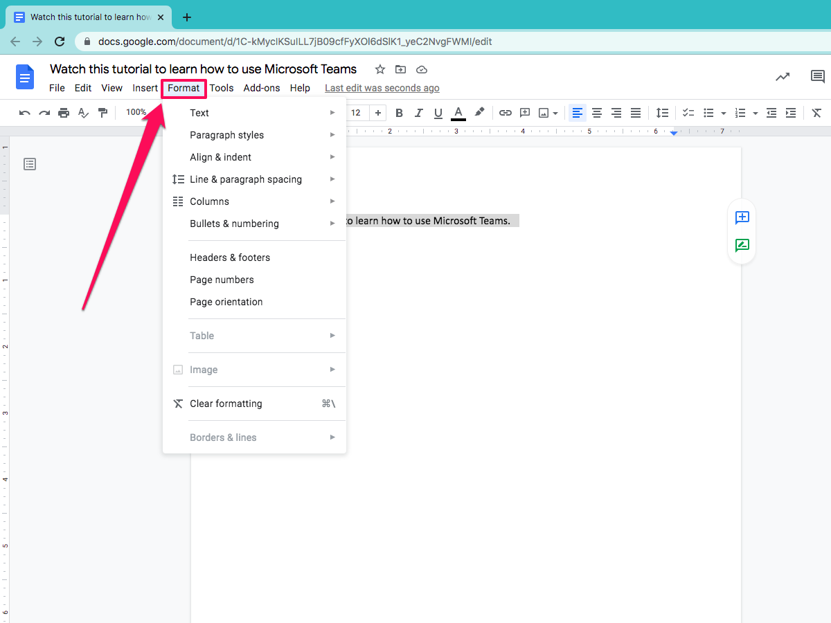 google docs desktop strikethrough - format menu