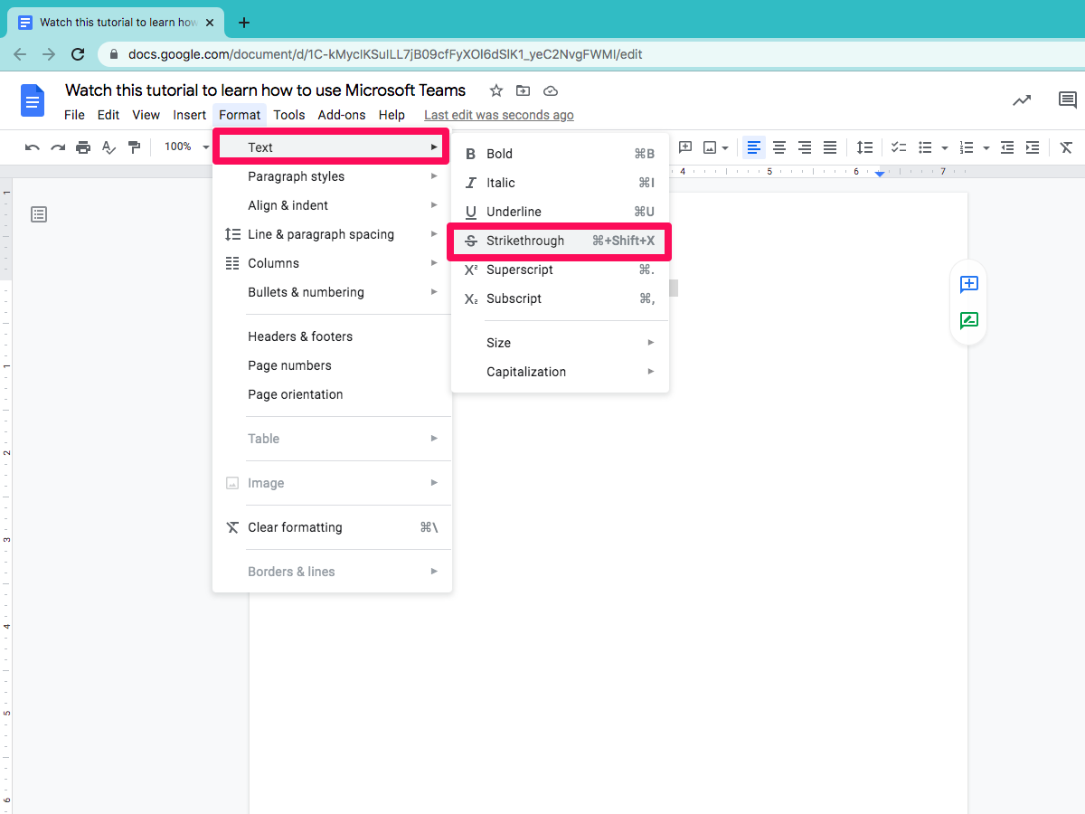 shortcut strikethrough google docs