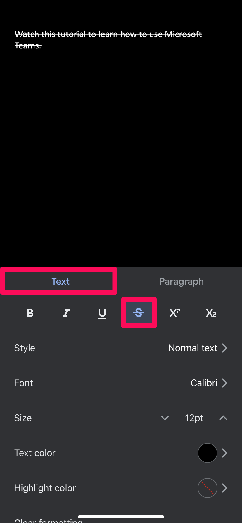 text tab in font menu - google docs mobile app