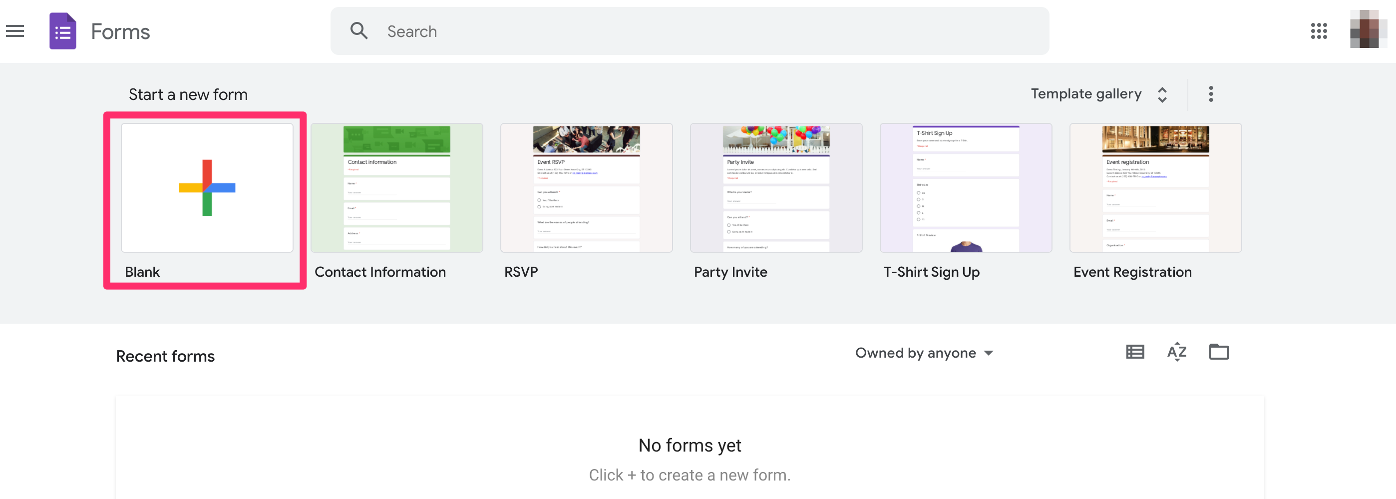 Screenshot of Google Forms website homepage