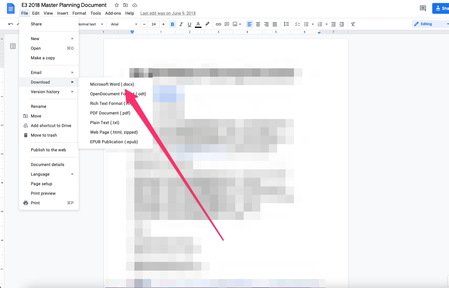 Download google docs menu