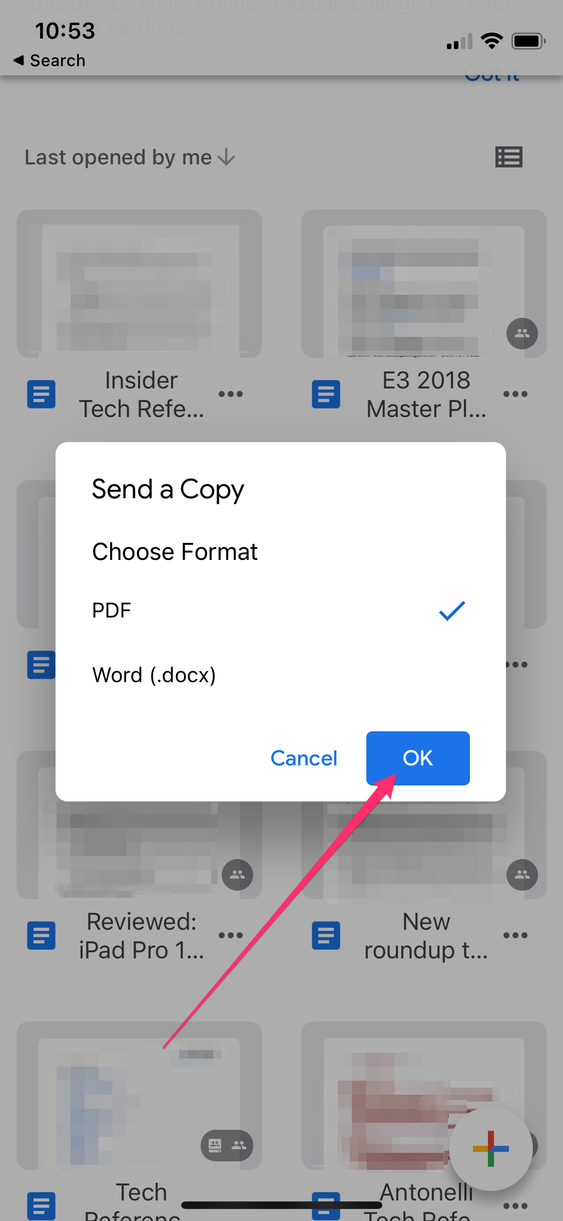 send a copy options google docs app