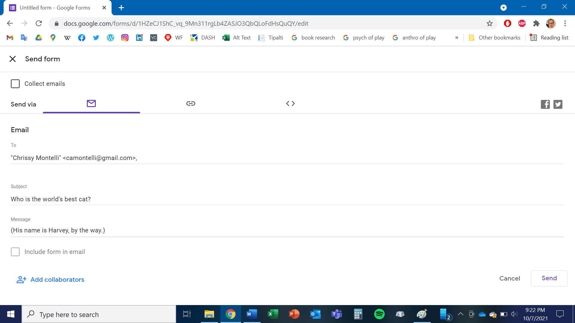 google forms share form