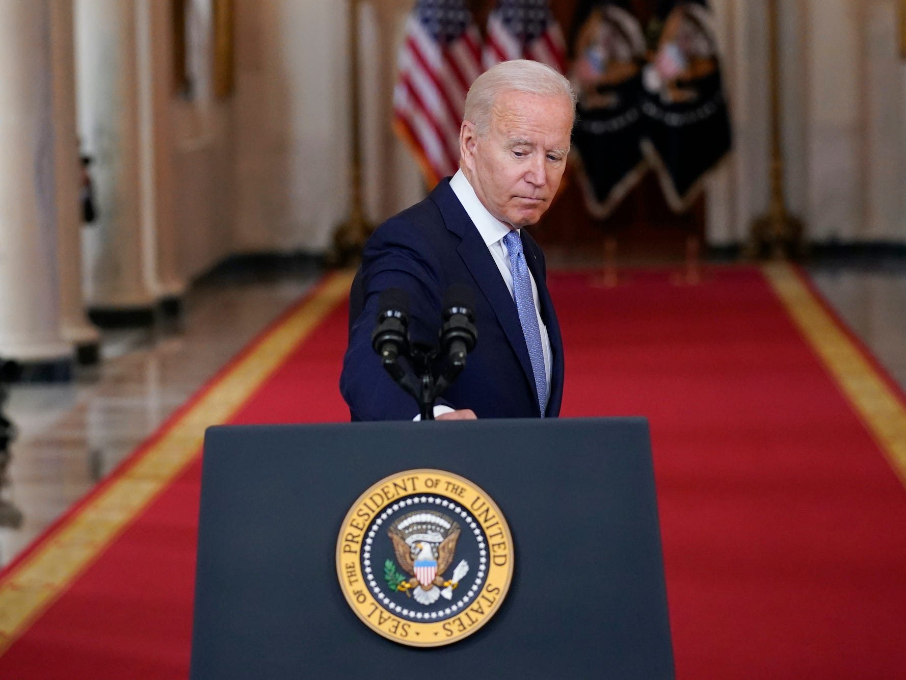 President Joe Biden at a podium at the White House.