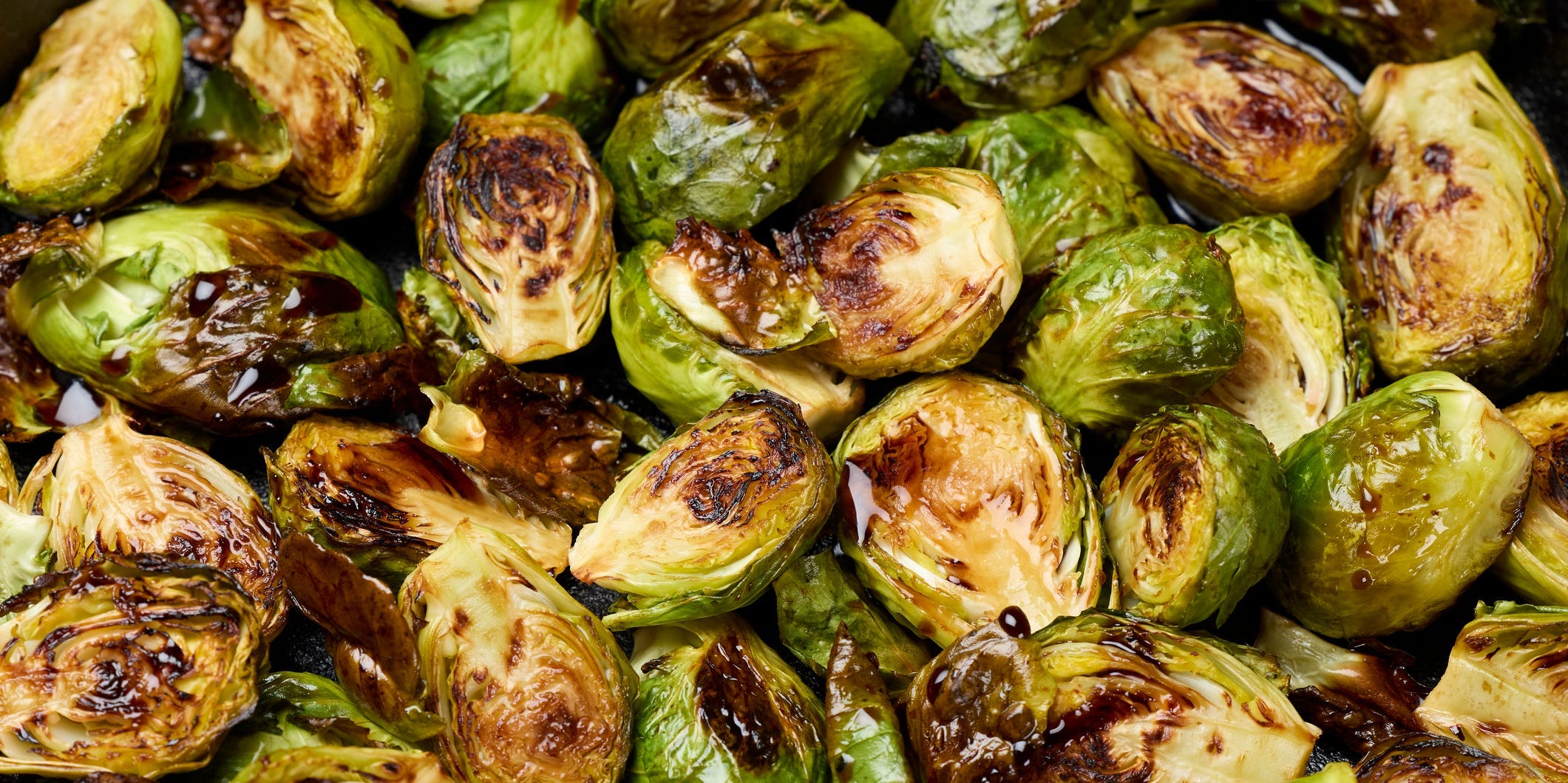 Many roasted and glazed brussels sprouts