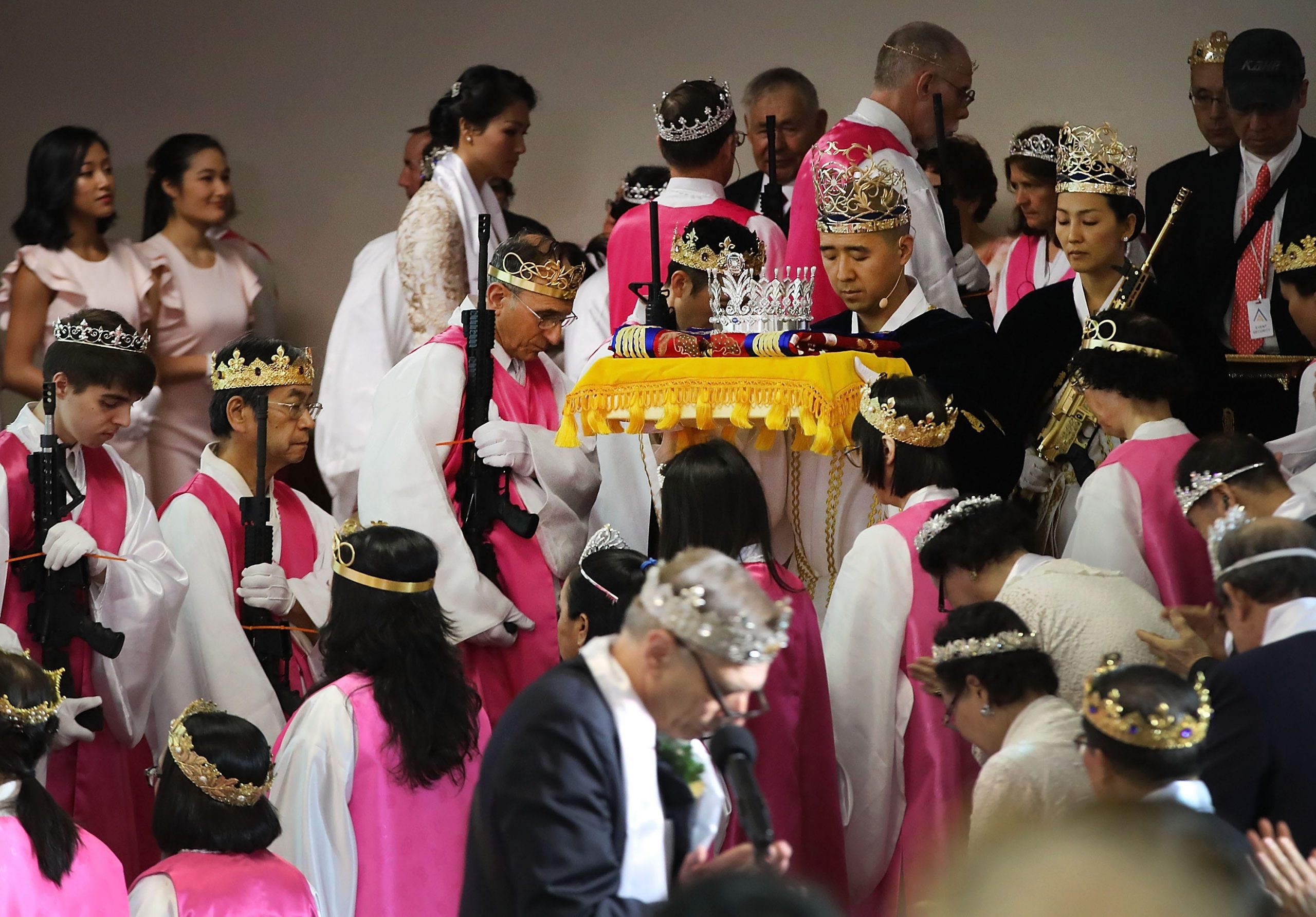 Reverend Hyung Jin Moon, the church's pastor and the son of the late Sun Myung Moon, participates in a ceremony at the World Peace and Unification Sanctuary in Newfoundland, Pennsylvania on February 28, 2018.