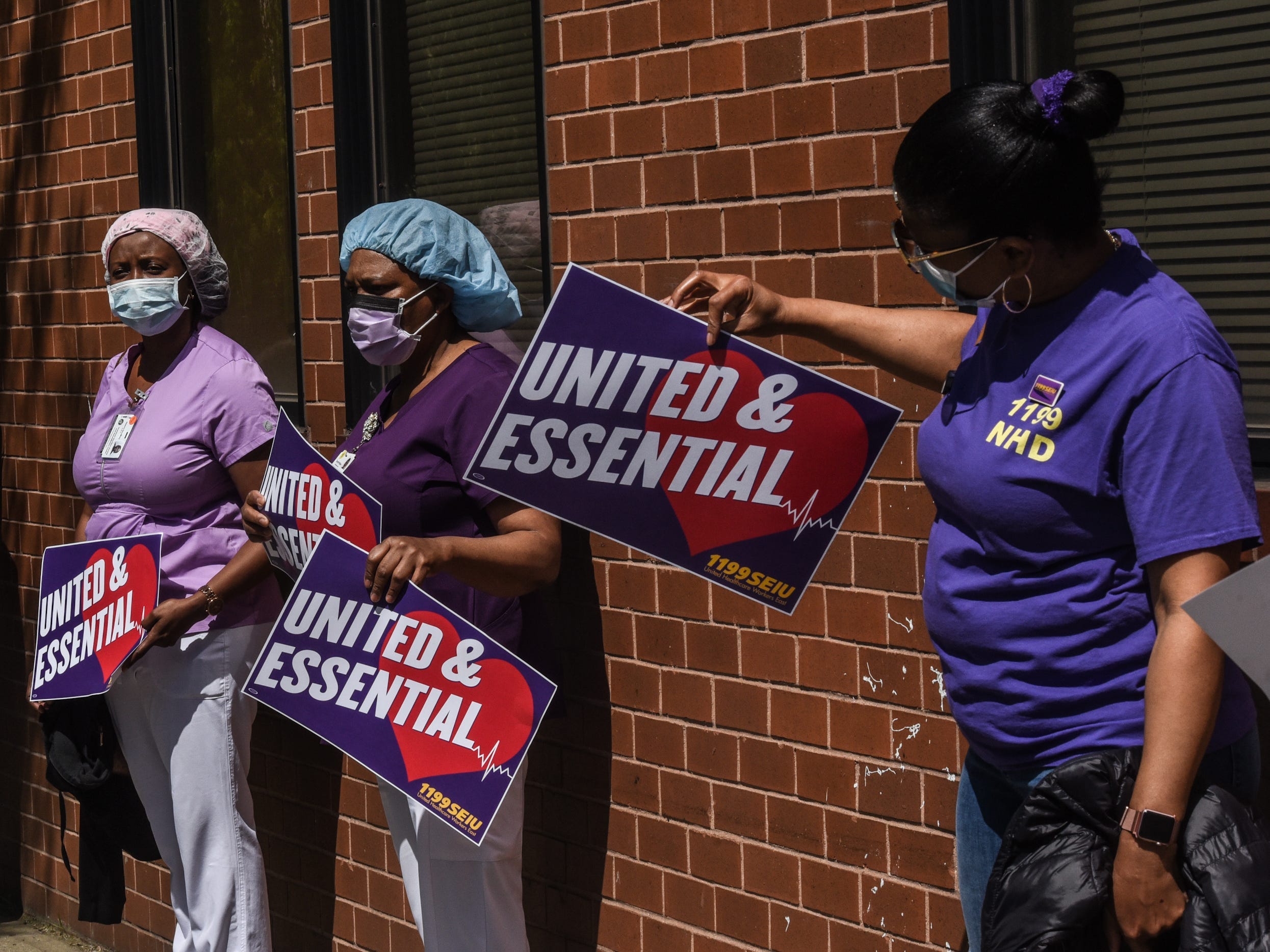 Nursing home workers protest in Brooklyn, according to the Healthcare Workers Union.