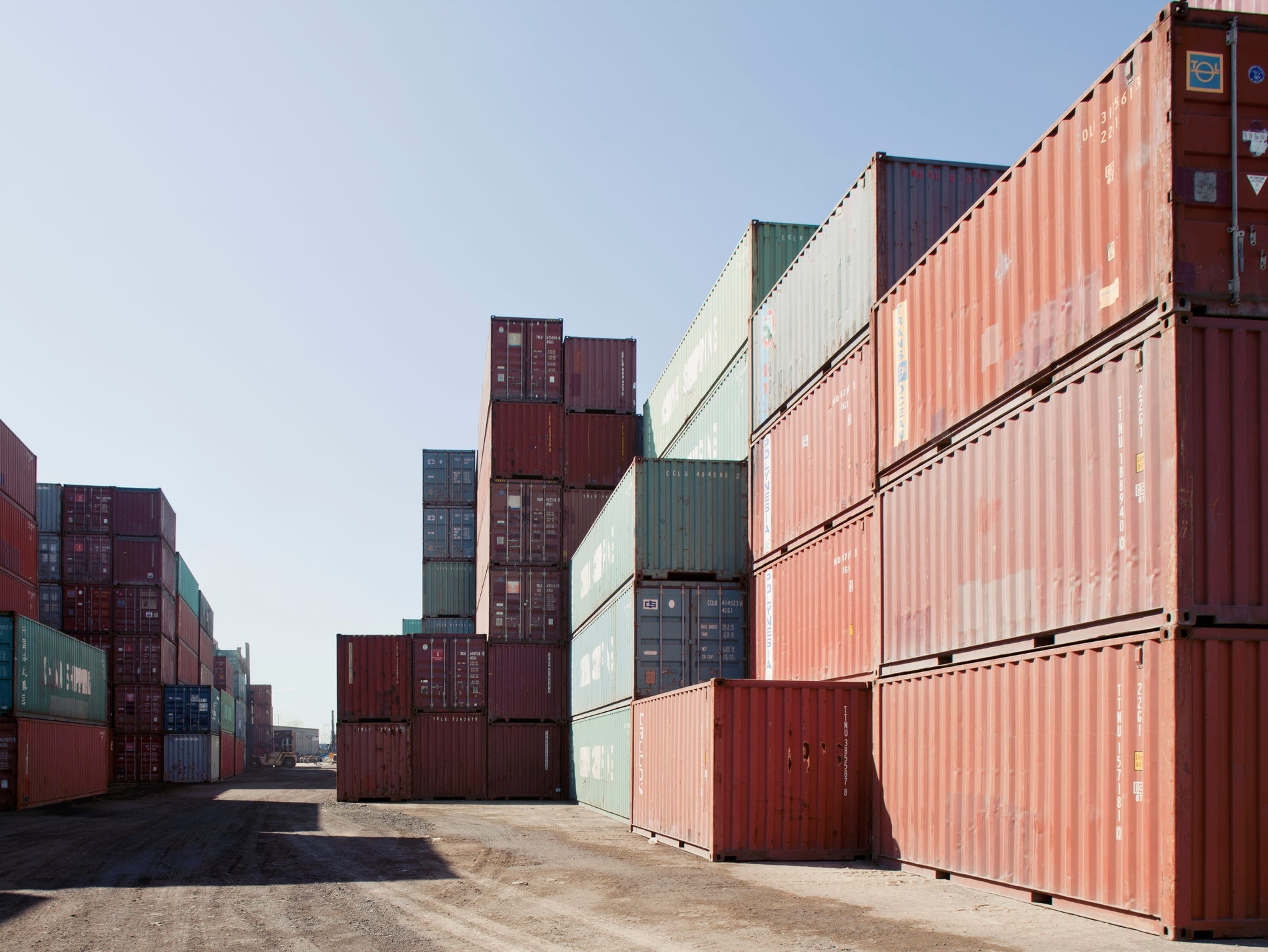 Large containers on commercial dock in Long Beach, California.