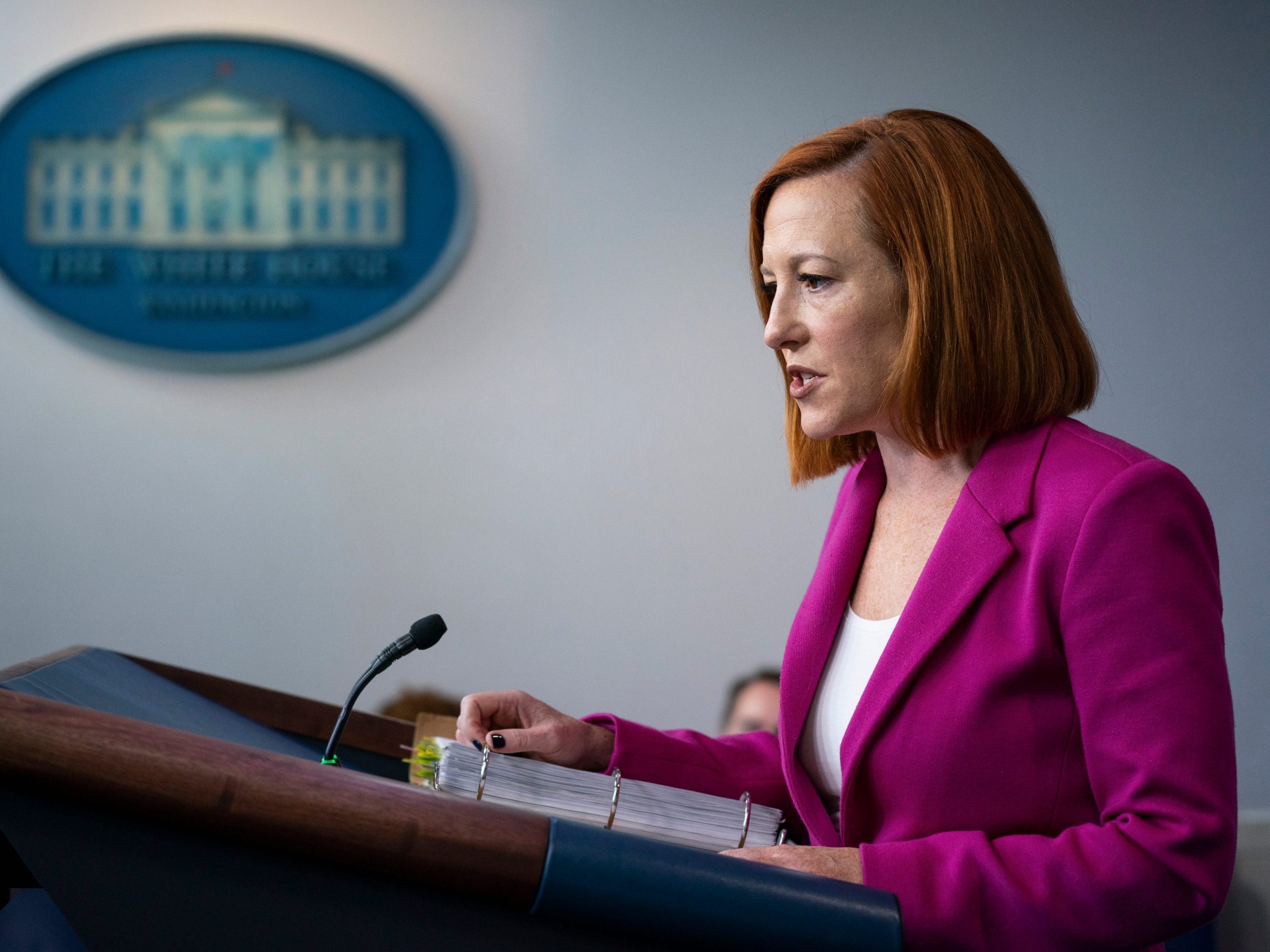 White House press secretary Jen Psaki speaks during a press briefing at the White House, Friday, Oct. 22, 2021, in Washington.