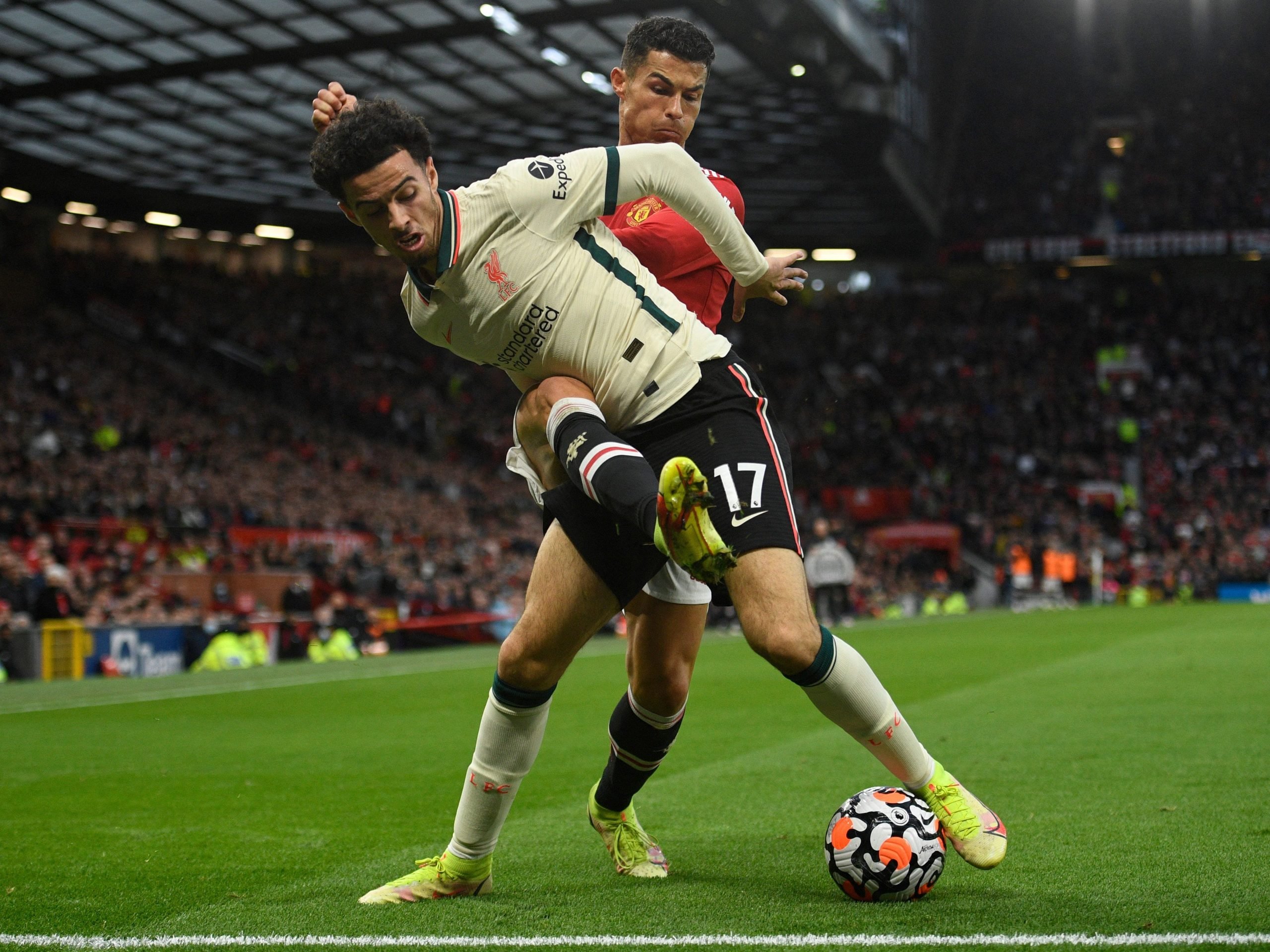 Ronaldo kicks Curtis Jones.