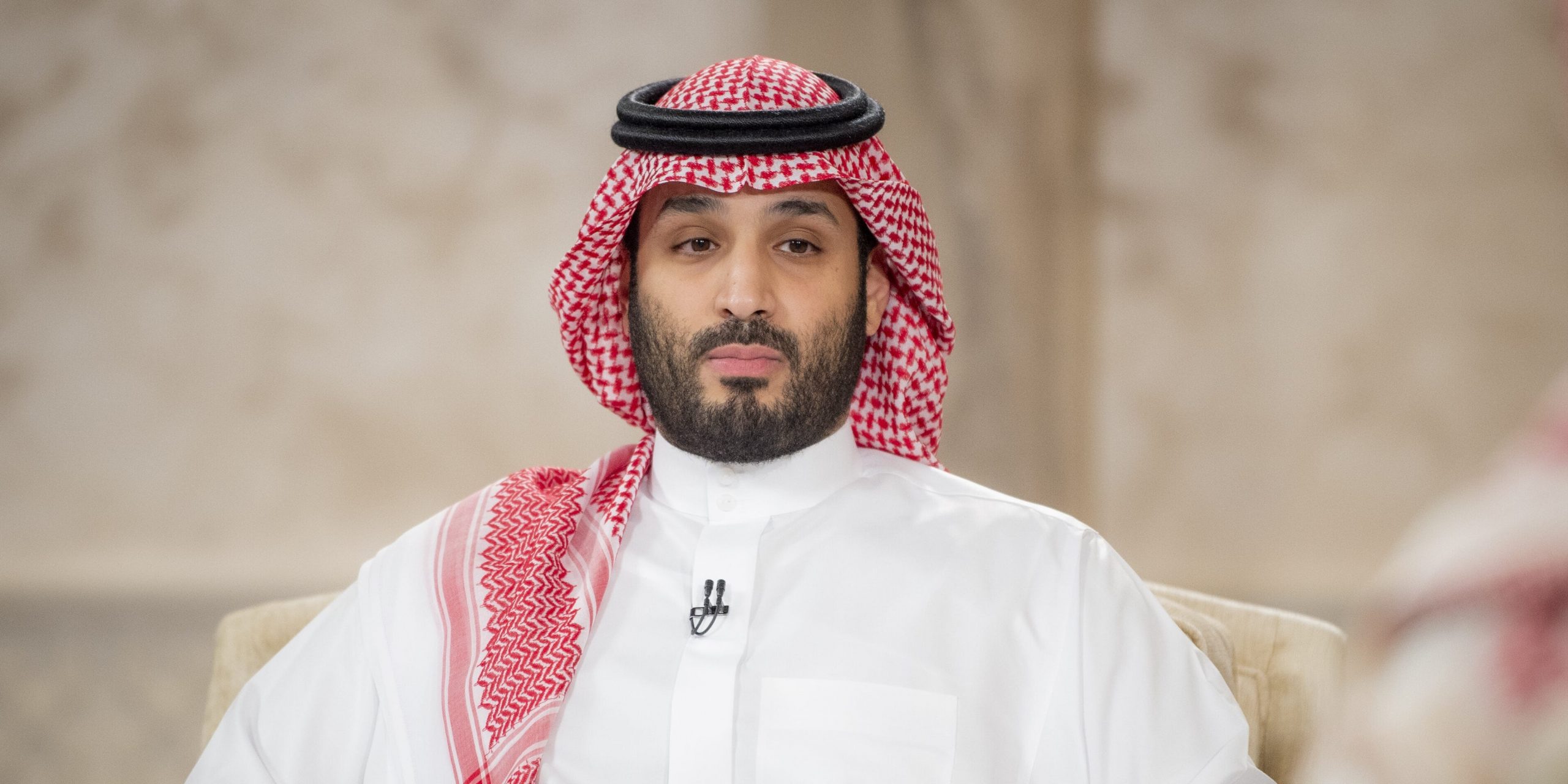 RIYADH, SAUDI ARABIA - APRIL 28 (----EDITORIAL USE ONLY â MANDATORY CREDIT - "SAUDI ROYAL COUNCIL / HANDOUT" - NO MARKETING NO ADVERTISING CAMPAIGNS - DISTRIBUTED AS A SERVICE TO CLIENTS----) Crown Prince of Saudi Arabia Mohammed bin Salman gives an interview to the official TV channel in Riyadh, Saudi Arabia on April 28, 2021. (Photo by Saudi Royal Council/Anadolu Agency via Getty Images)