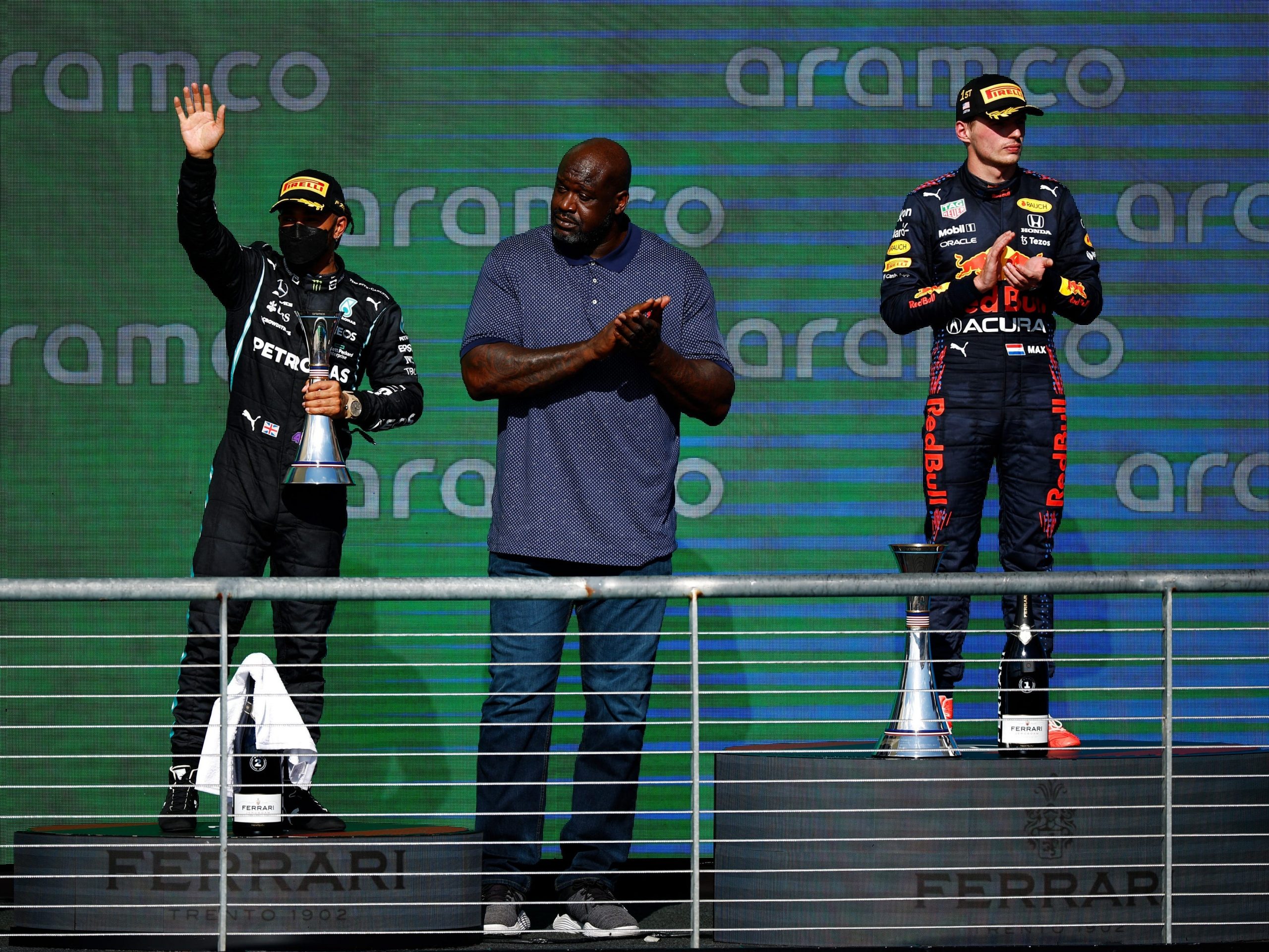 Shaq stood alongside Lewis Hamilton and Max Verstappen.