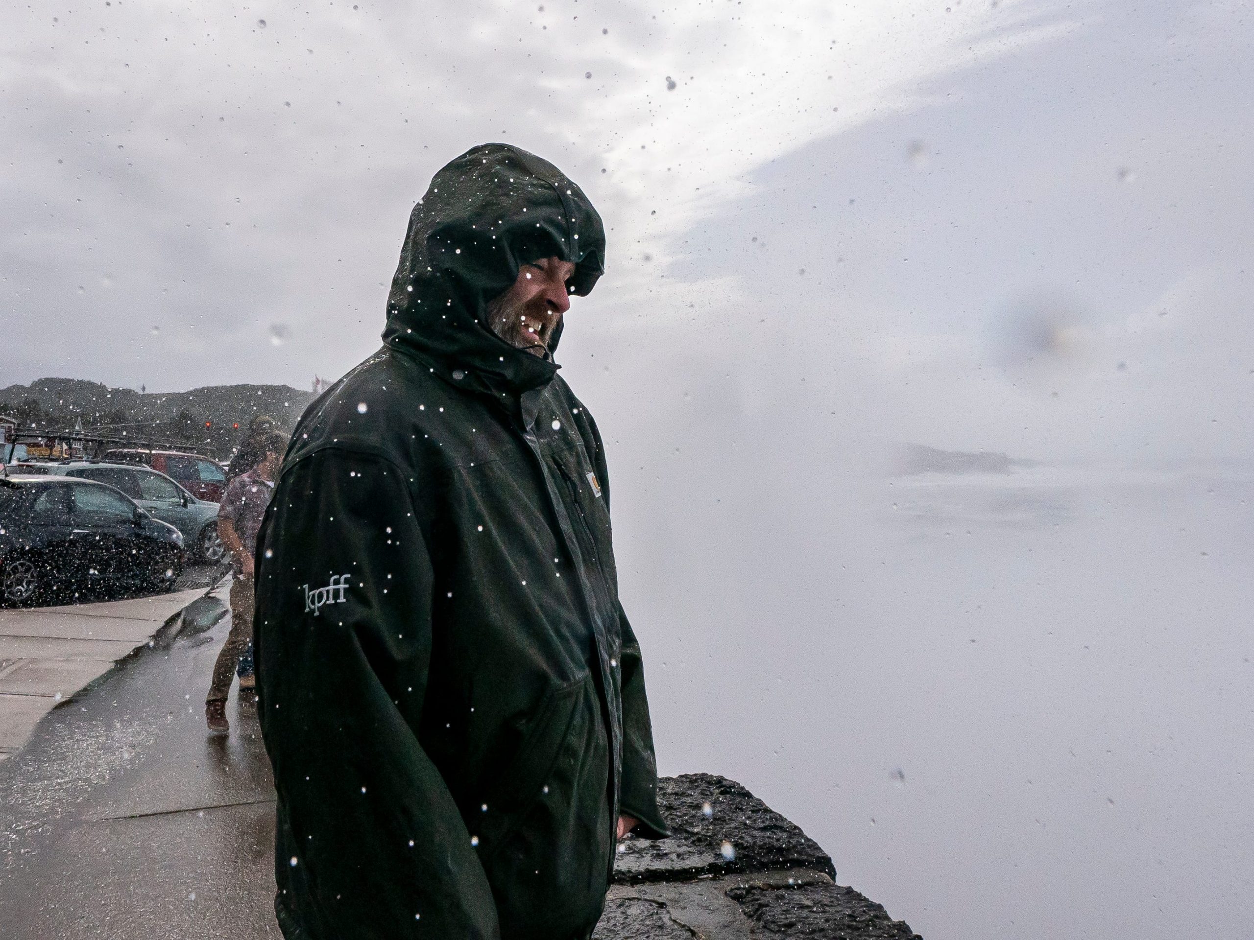 Storm surge hits Randy Evans as a bomb cyclone system moves over the Northwest United States on October 24, 2021 in Depoe Bay, Oregon.