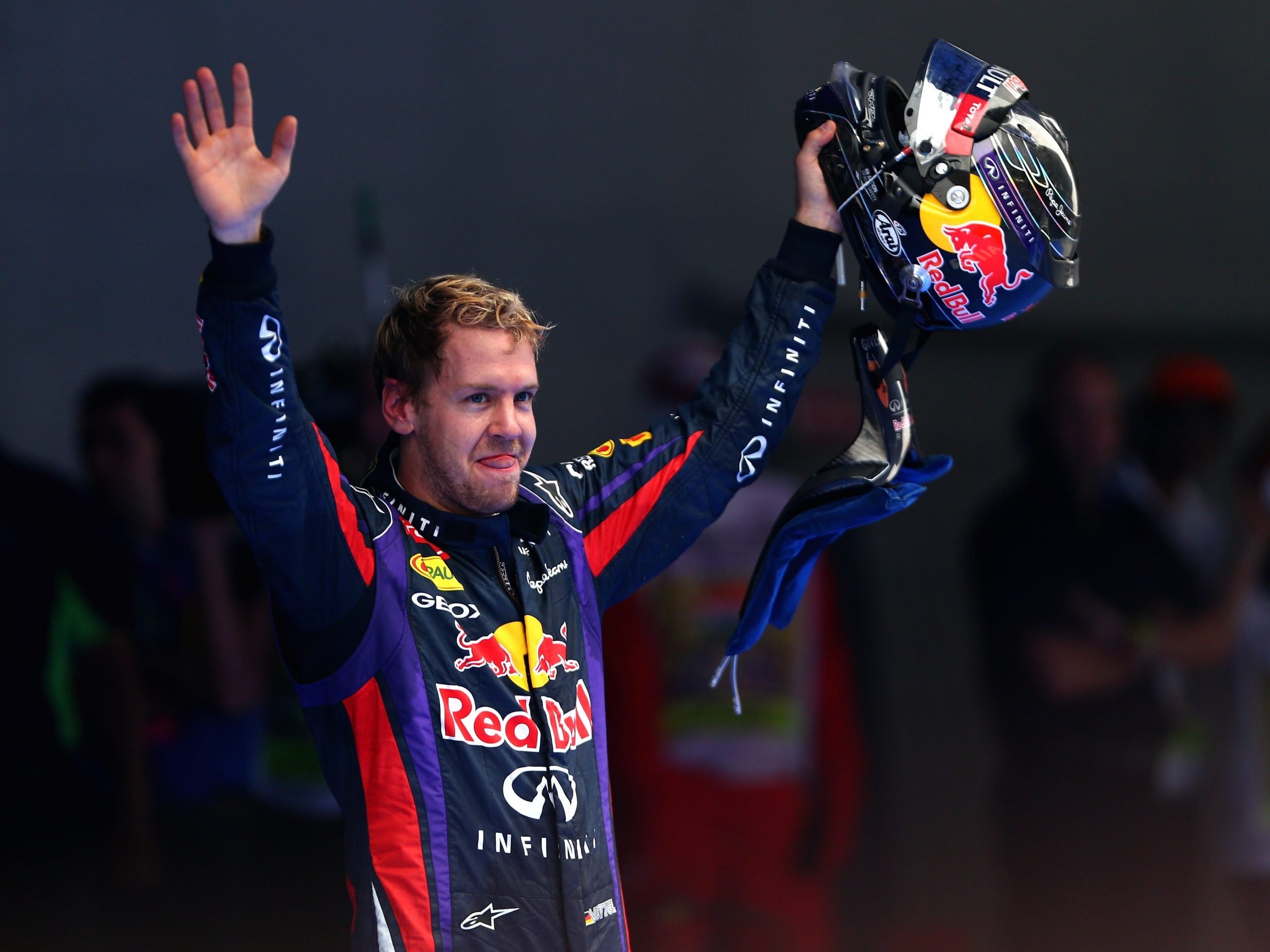 Sebastian Vettel celebrates winning the 2013 drivers championship.