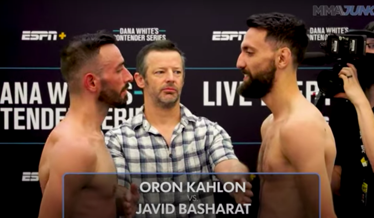 Orion Kahlon and Javid Basharat exchange words during a heated weigh-in event.